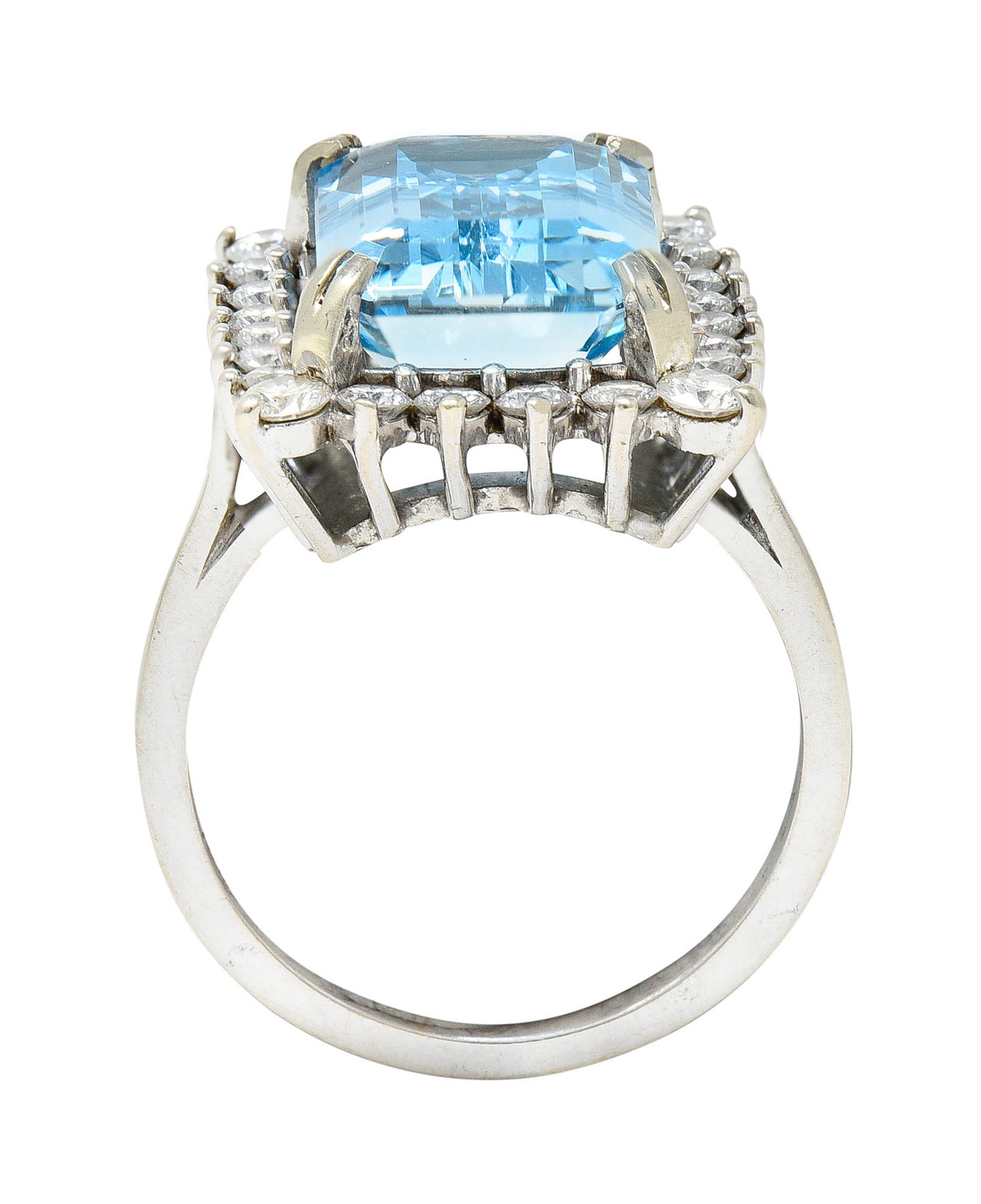 1960's Vintage 8.32 CTW Aquamarine Diamond 14 Karat White Gold Cluster RingRing - Wilson's Estate Jewelry