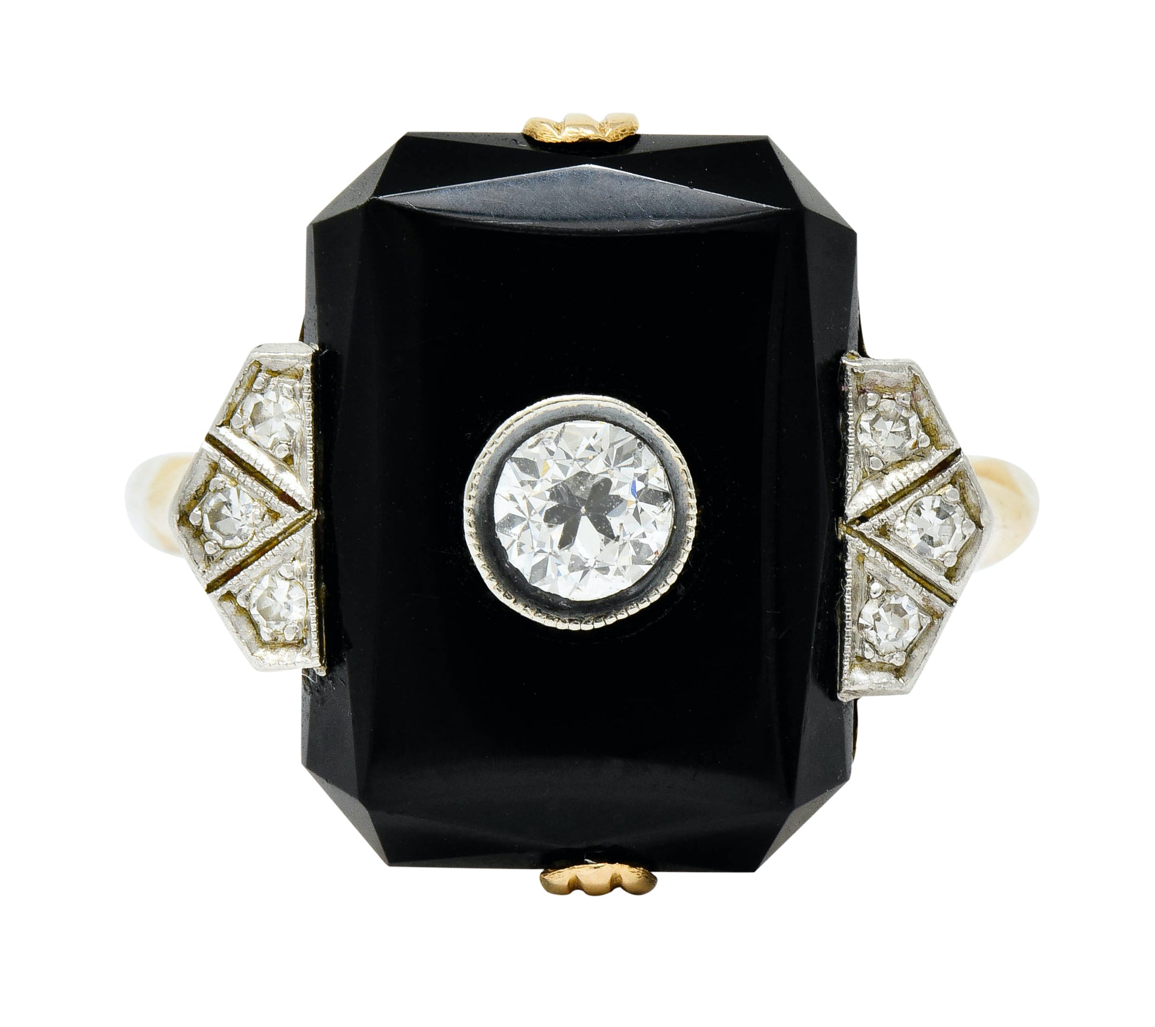 Art Deco Diamond Onyx Platinum-Topped 14 Karat Gold Ring - Wilson's Estate Jewelry