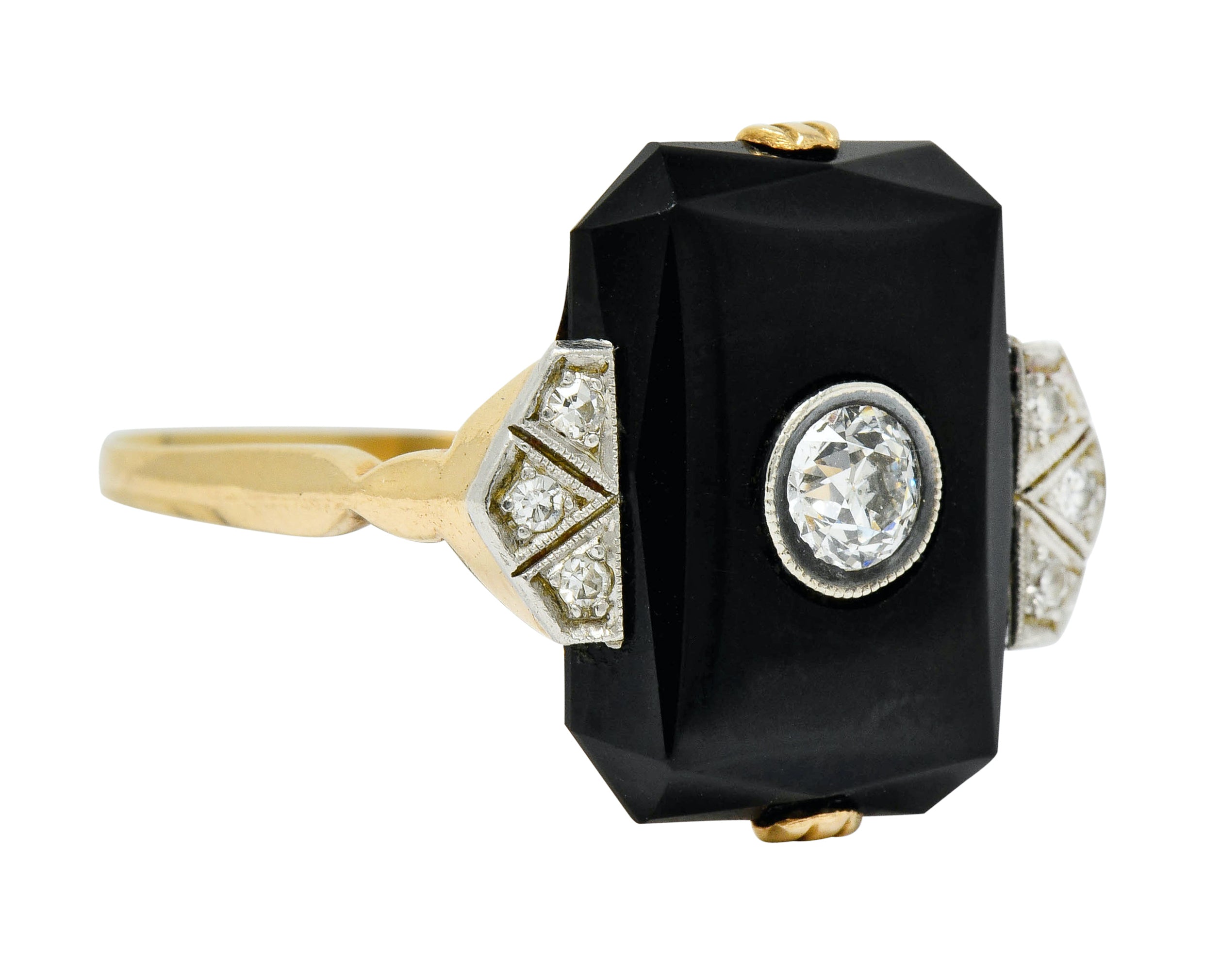 Art Deco Diamond Onyx Platinum-Topped 14 Karat Gold Ring - Wilson's Estate Jewelry