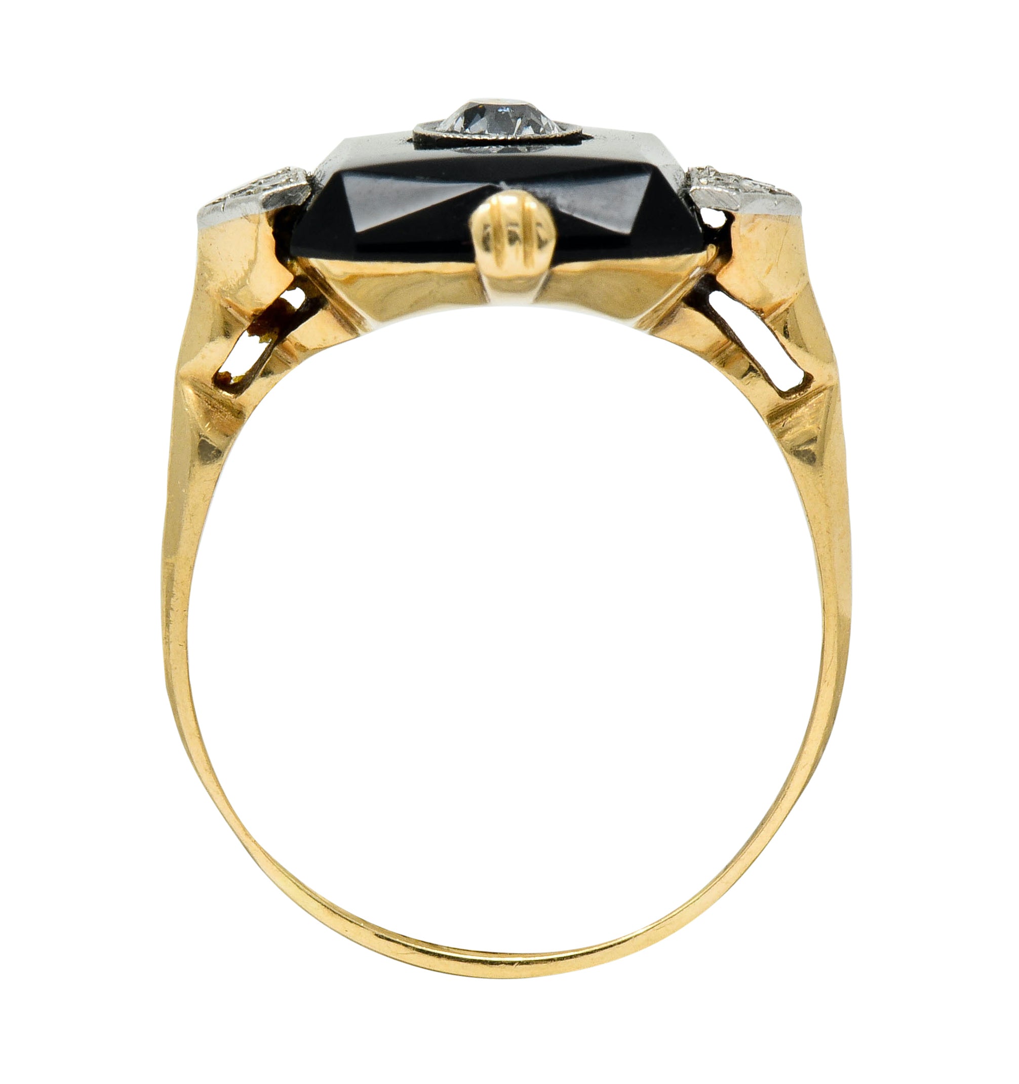 Art Deco Diamond Onyx Platinum-Topped 14 Karat Gold Ring - Wilson's Estate Jewelry