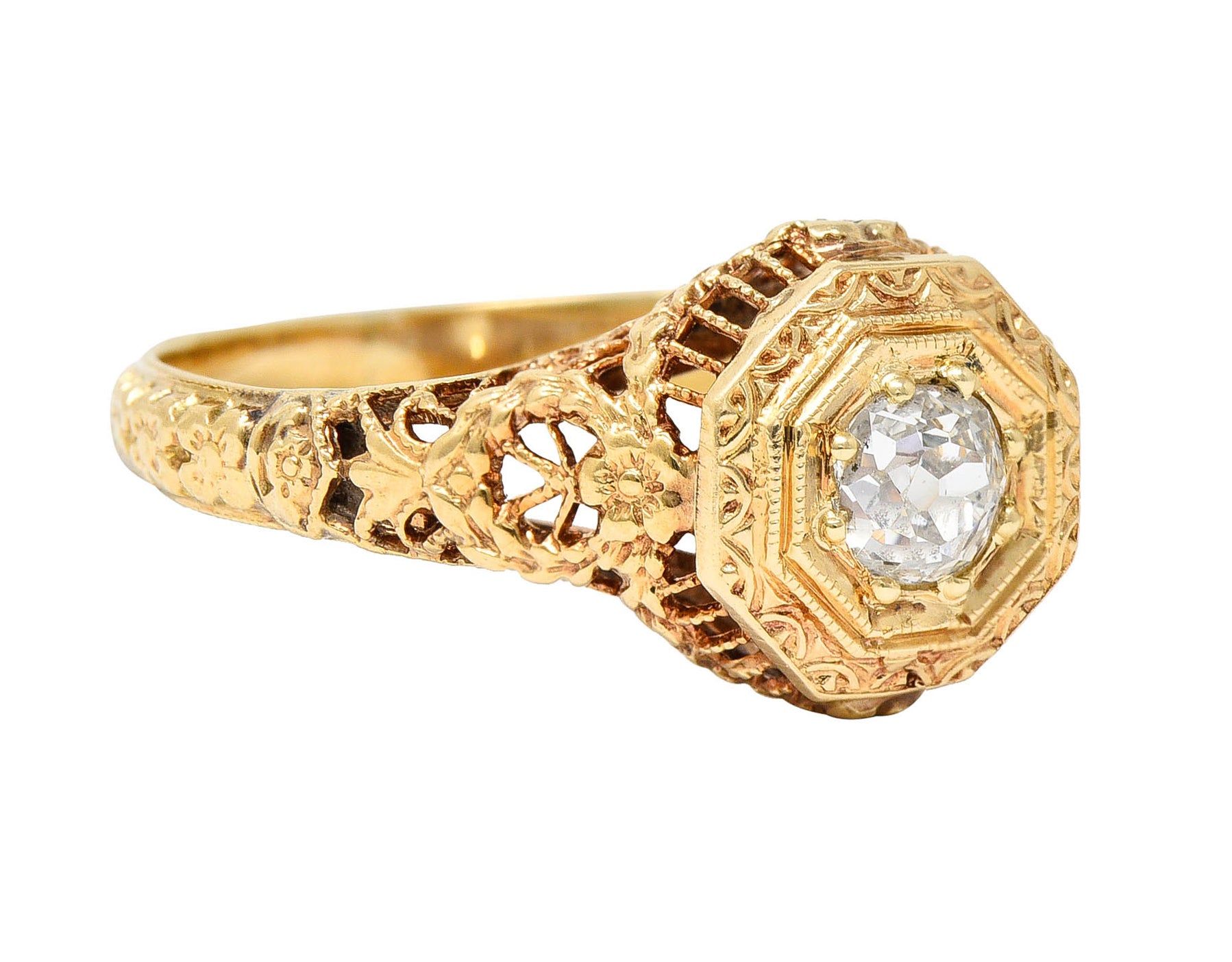 Early Edwardian 0.35 CTW Diamond 14 Karat Yellow Gold Engagement RingRing - Wilson's Estate Jewelry