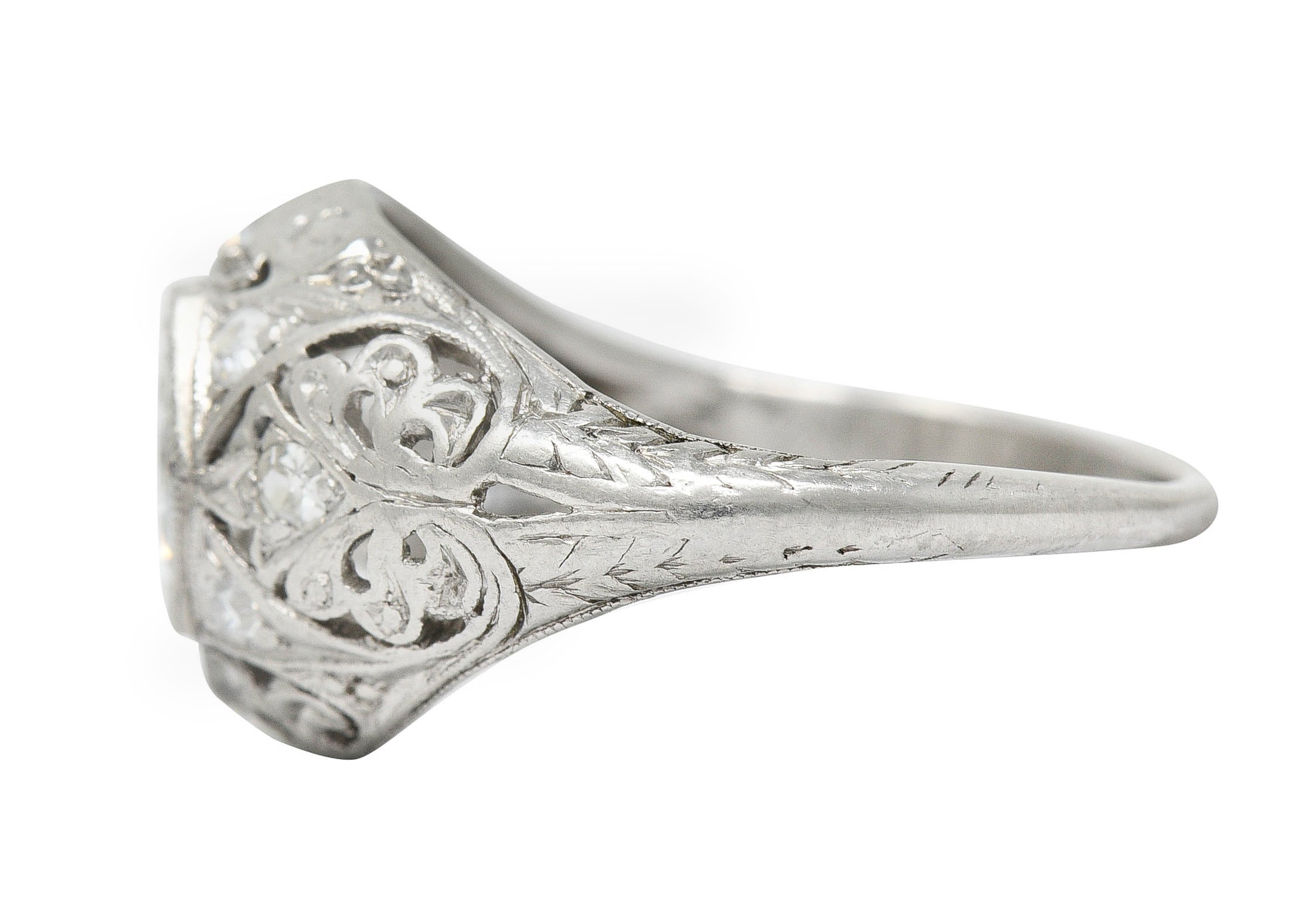 Edwardian 0.90 CTW Diamond Platinum Foliate Bombe Band RingRing - Wilson's Estate Jewelry