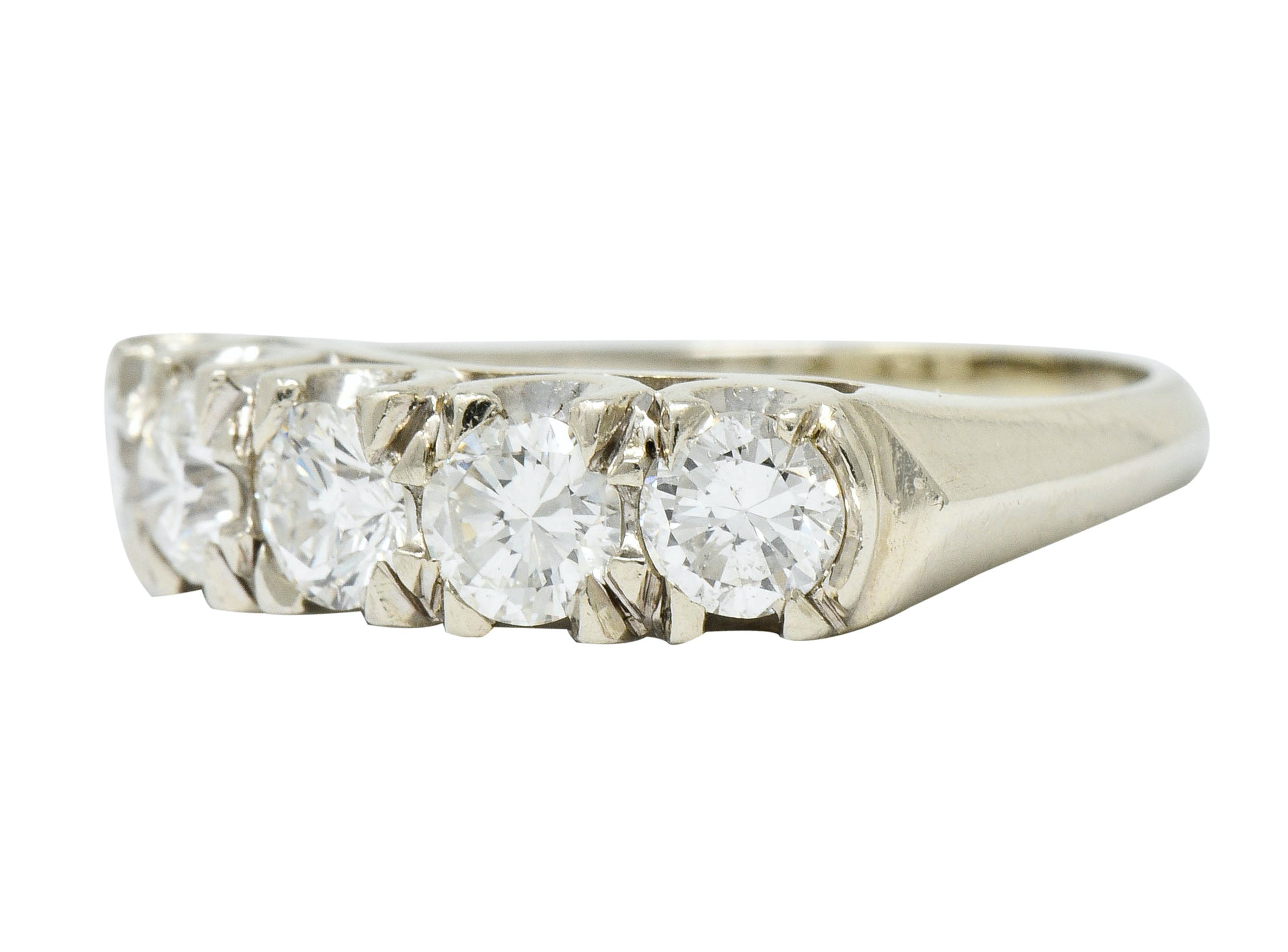 Retro 1.25 CTW Diamond 14 Karat White Gold Fishtail Band Ring - Wilson's Estate Jewelry