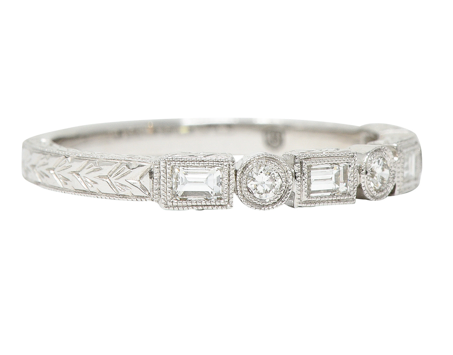 Diamond 14 Karat White Gold Wheat Band Stacking Vintage Ring Wilson's Estate Jewelry