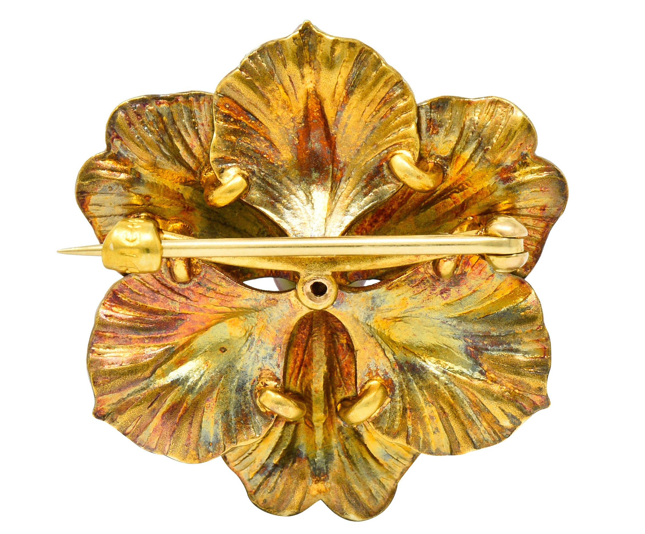 Art Nouveau Diamond Enamel 14 Karat Gold Flower BroochBrooch - Wilson's Estate Jewelry