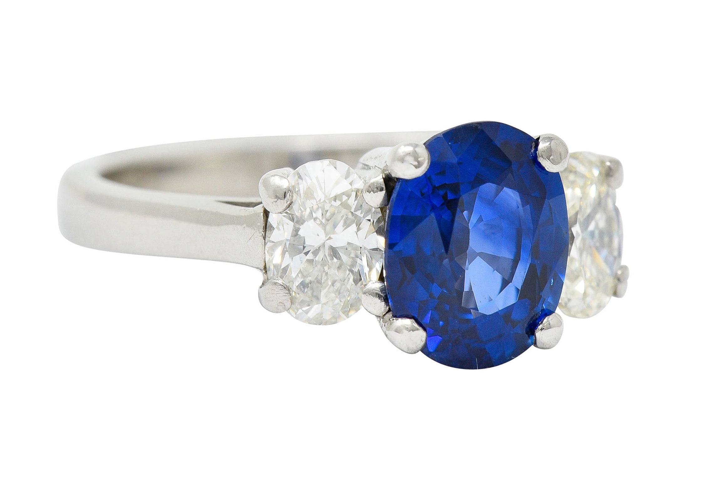 Vintage 2.86 CTW Sapphire Diamond Platinum Three Stone Ring GIARing - Wilson's Estate Jewelry