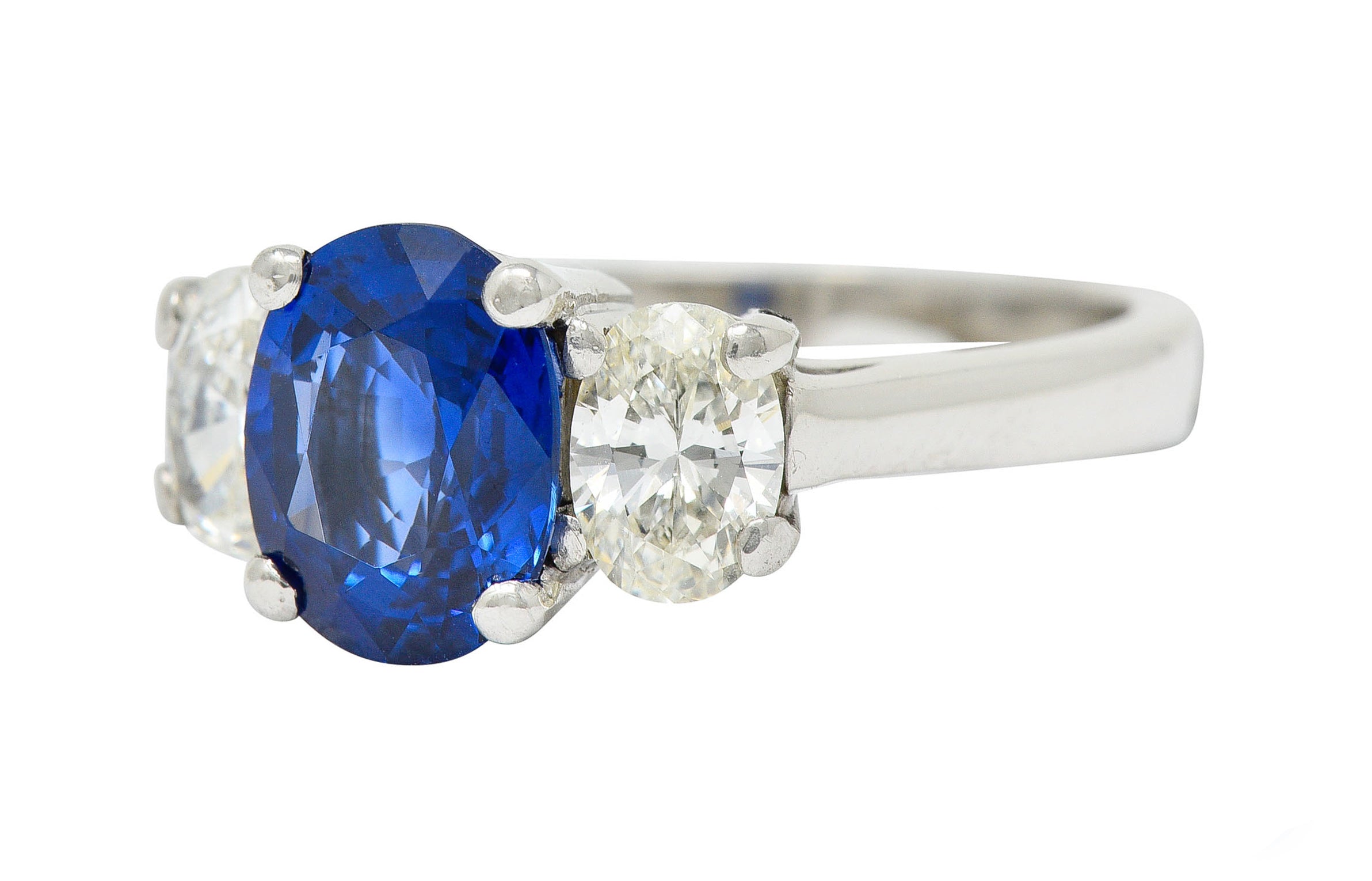 Vintage 2.86 CTW Sapphire Diamond Platinum Three Stone Ring GIARing - Wilson's Estate Jewelry