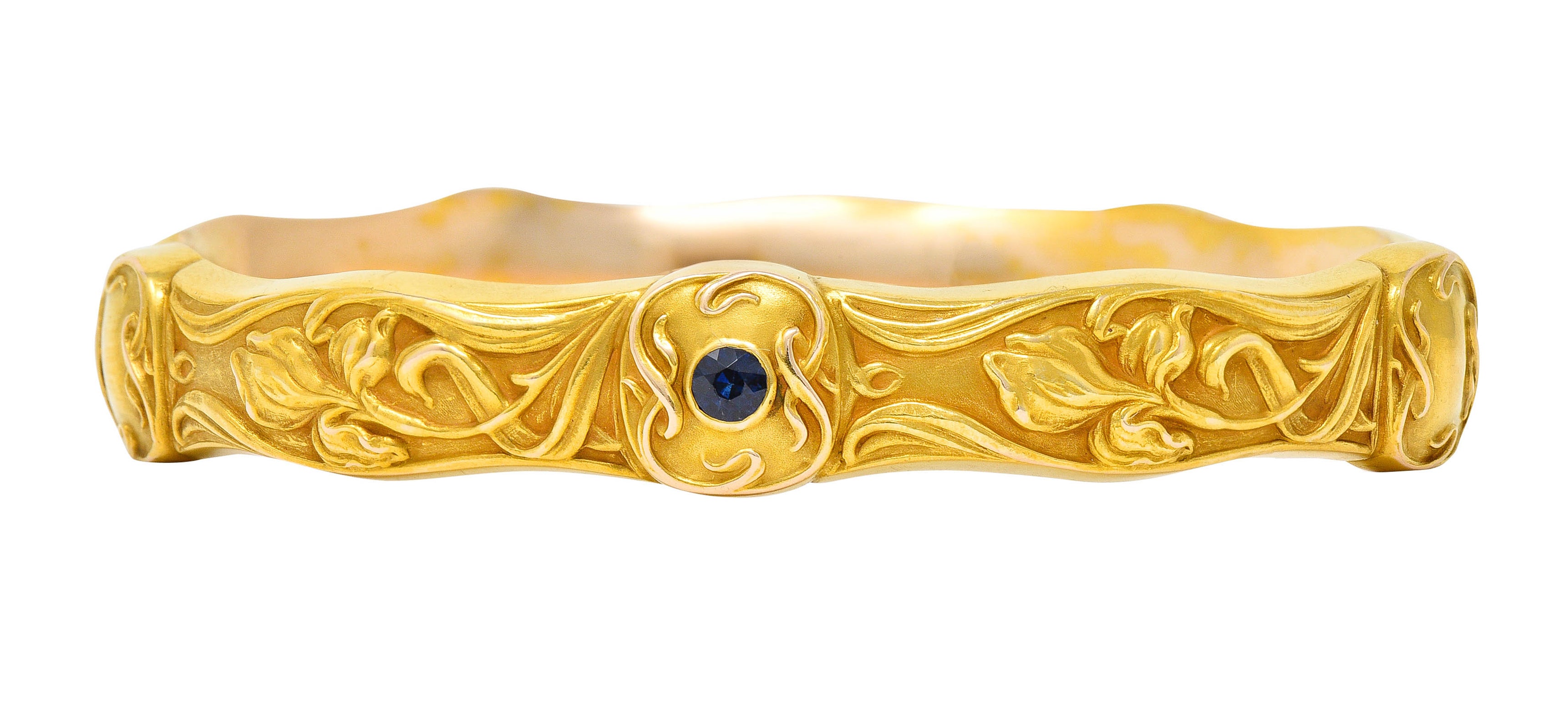 Riker Brothers Art Nouveau Sapphire 14 Karat Yellow Gold Iris Bangle Braceletbracelet - Wilson's Estate Jewelry