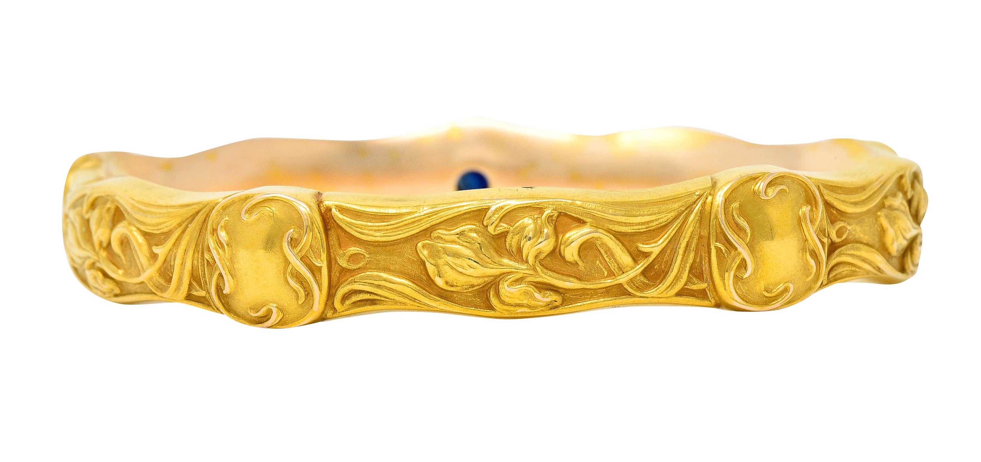 Riker Brothers Art Nouveau Sapphire 14 Karat Yellow Gold Iris Bangle Braceletbracelet - Wilson's Estate Jewelry