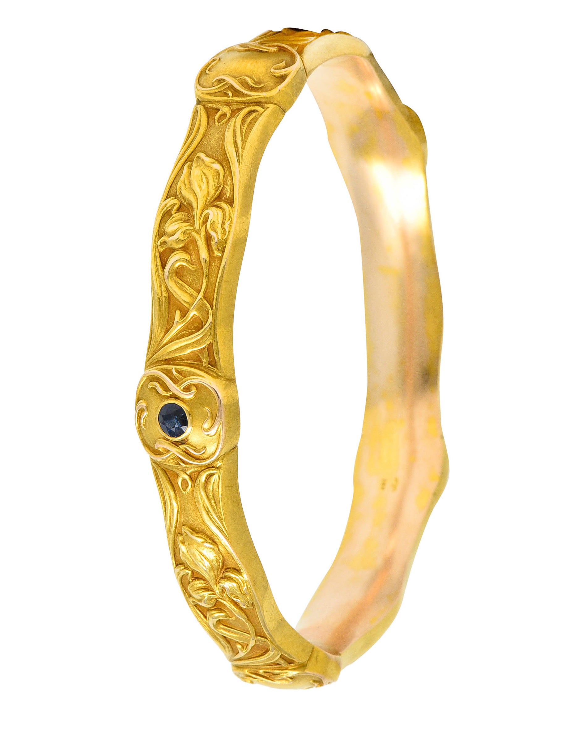 Riker Brothers Art Nouveau Sapphire 14 Karat Yellow Gold Iris Bangle Braceletbracelet - Wilson's Estate Jewelry