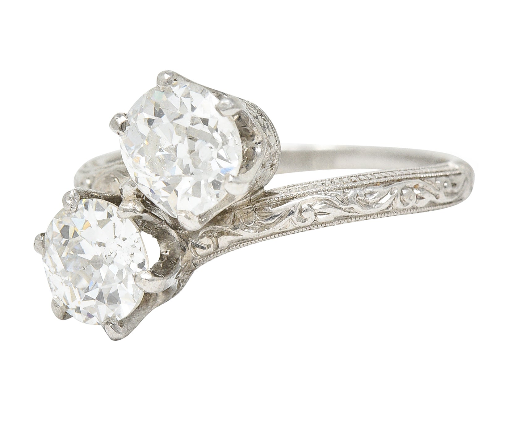 Edwardian 1.70 CTW Diamond Platinum Antique Toi Et Moi Engagement Ring Wilson's Estate Jewelry