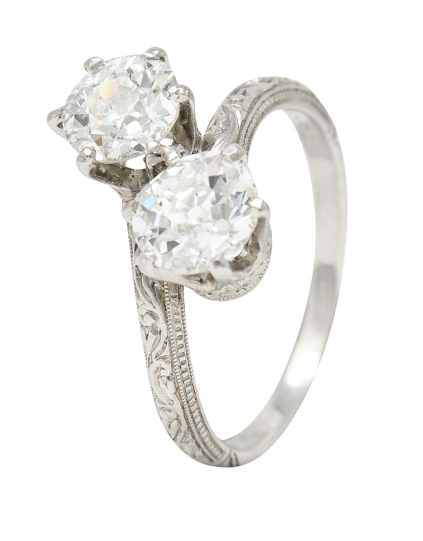 Edwardian 1.70 CTW Diamond Platinum Antique Toi Et Moi Engagement Ring Wilson's Estate Jewelry