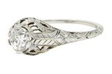 Art Deco 0.81 CTW Diamond 18 Karat White Gold Floral Engagement Ring GIARing - Wilson's Estate Jewelry
