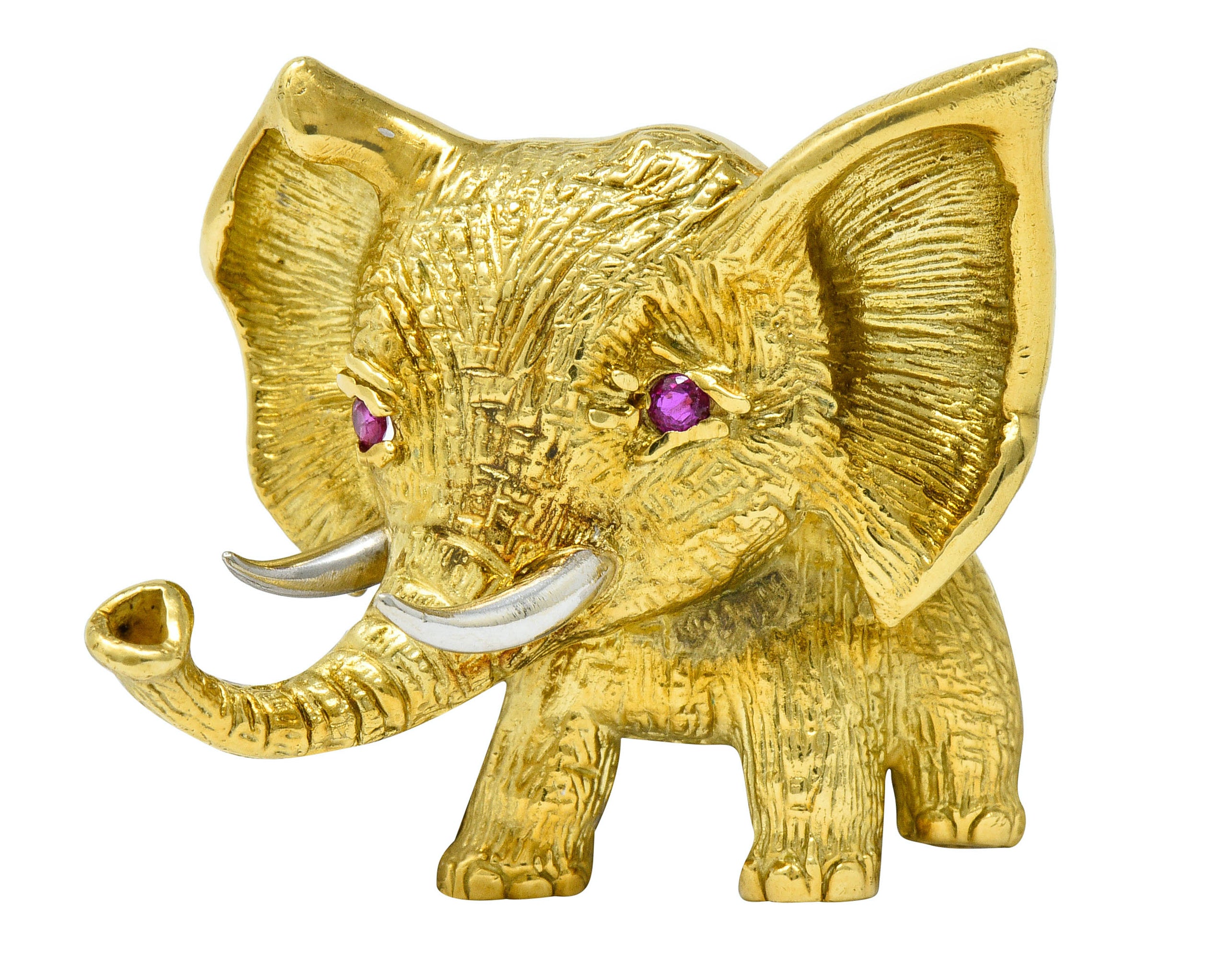 Vintage Ruby 18 Karat Two-Tone Gold Elephant BroochBrooch - Wilson's Estate Jewelry