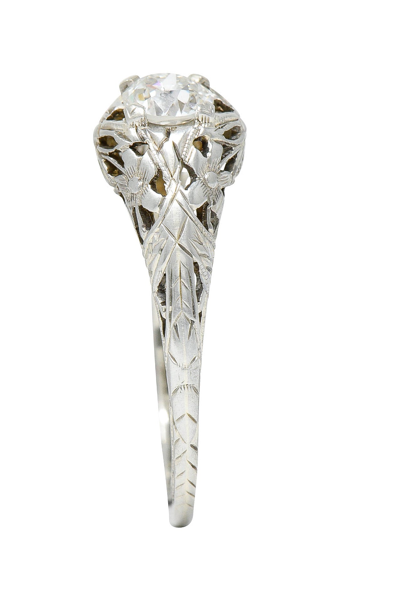 1930's Belias 0.45 CTW Diamond 18 Karat White Gold Floral Engagement RingRing - Wilson's Estate Jewelry