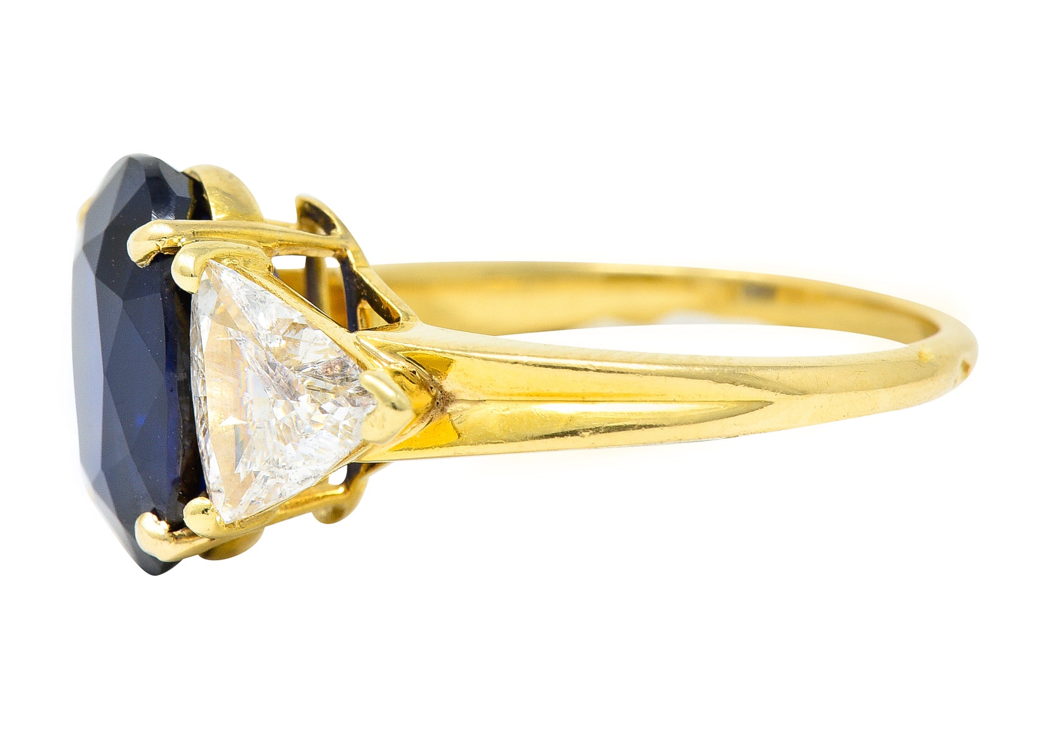 1990's French 5.92 CTW Madagascar Sapphire Diamond 18 Karat Yellow Gold Vintage Ring GIA Wilson's Estate Jewelry