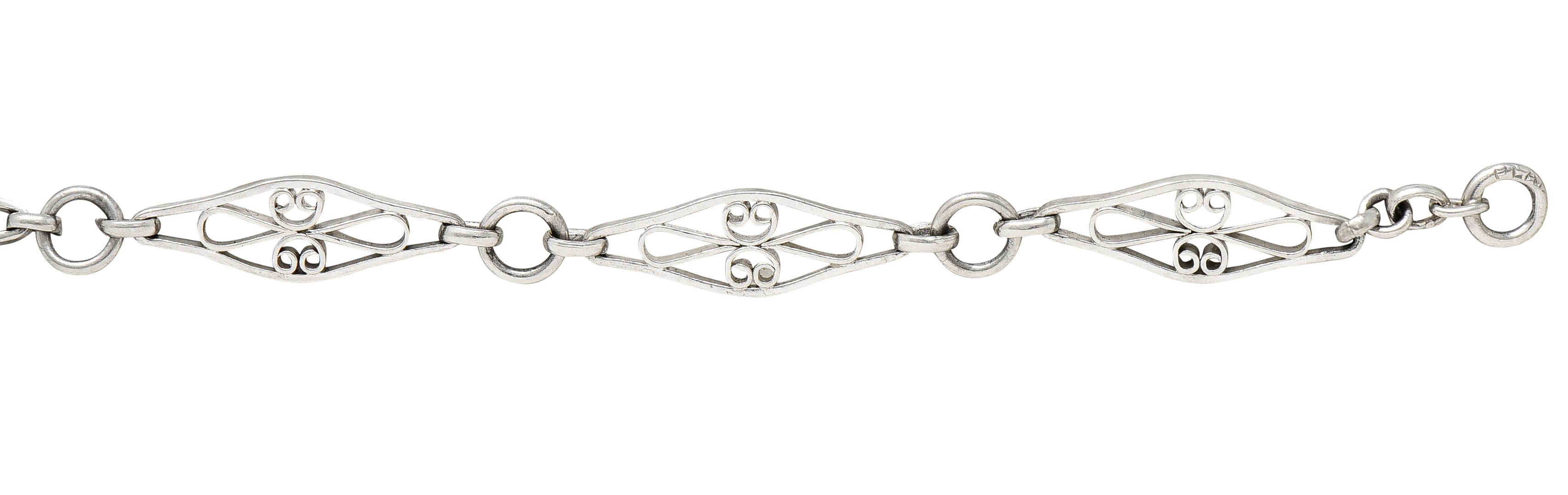 Art Deco Platinum Navette Link Chain Bracelet Wilson's Estate Jewelry