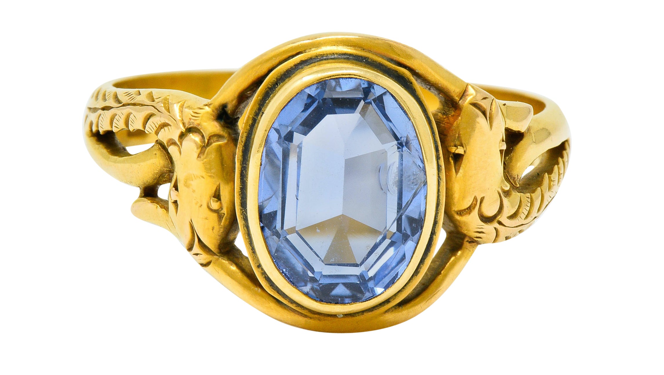 Art Nouveau No Heat Ceylon Sapphire 14 Karat Gold Snake Ring AGLRing - Wilson's Estate Jewelry