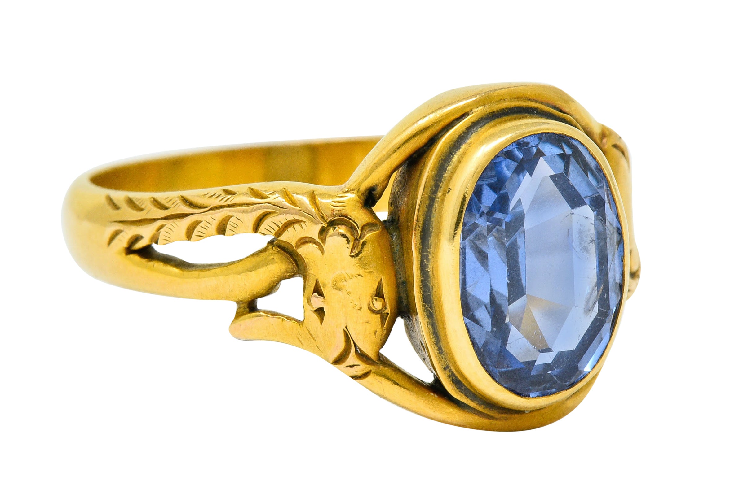 Art Nouveau No Heat Ceylon Sapphire 14 Karat Gold Snake Ring AGLRing - Wilson's Estate Jewelry