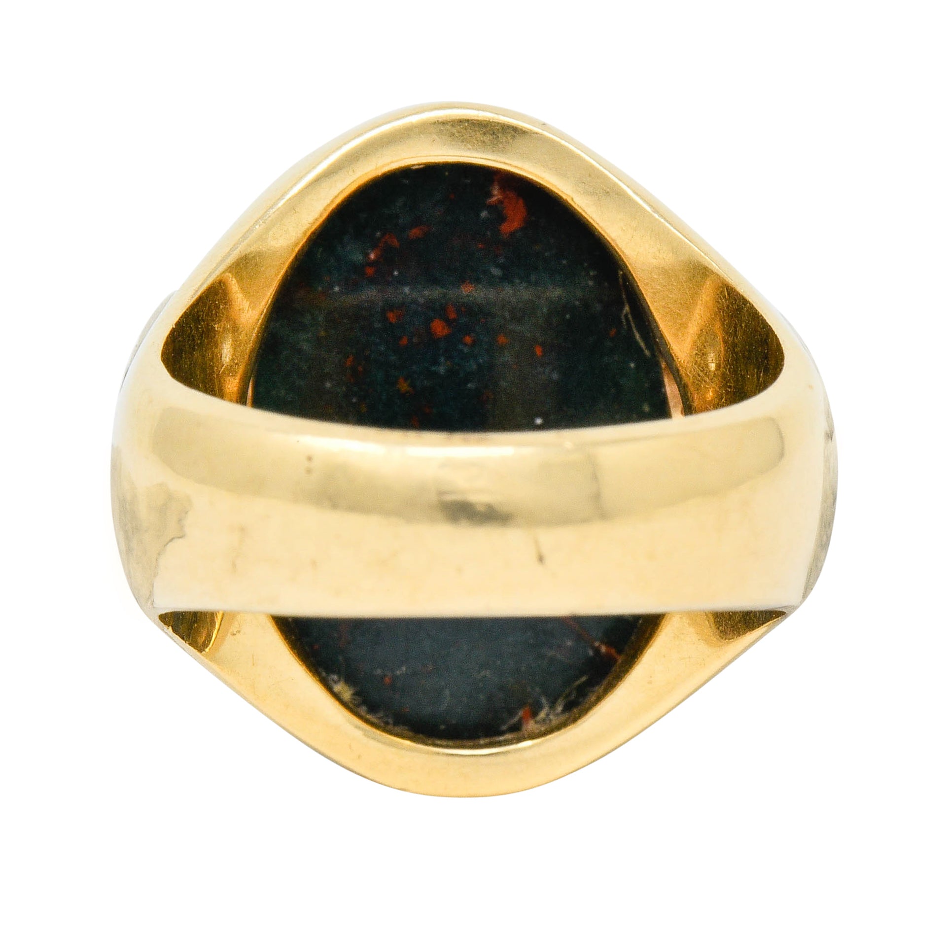 Bold Retro Bloodstone Cabochon Diamond 14 Karat Gold Unisex Ring Wilson's Estate Jewelry