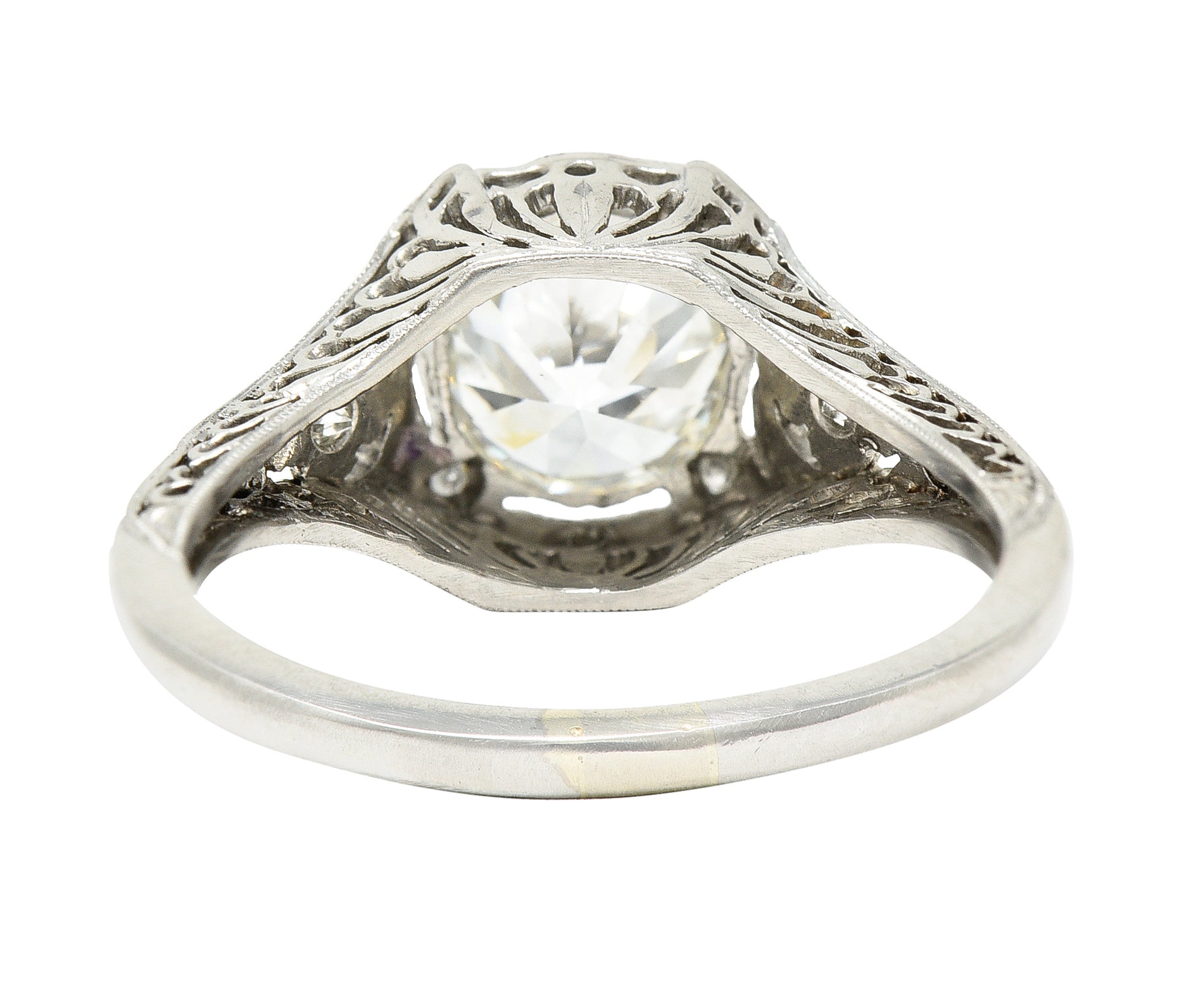 Art Deco 1.08 CTW Old European Cut Diamond Platinum Lotus Filigree Engagement Ring Wilson's Estate Jewelry