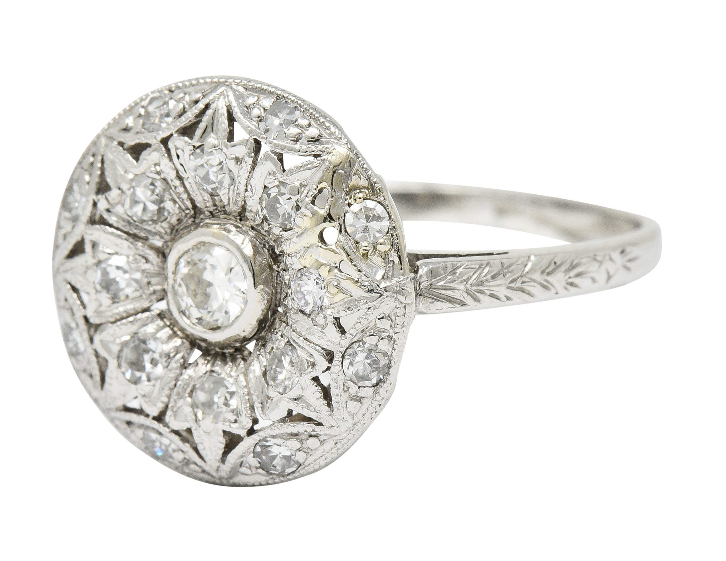 Art Deco 0.45 CTW Diamond Platinum Floral Dinner RingRing - Wilson's Estate Jewelry