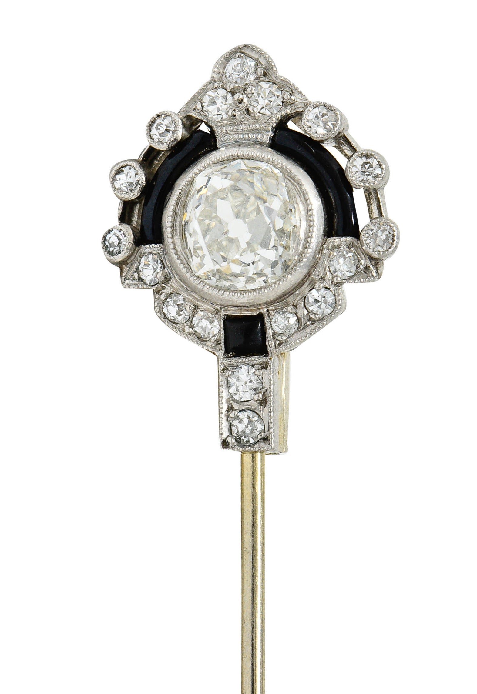 Art Deco 3.07 CTW Diamond Onyx Platinum Jabot StickpinStick Pin - Wilson's Estate Jewelry