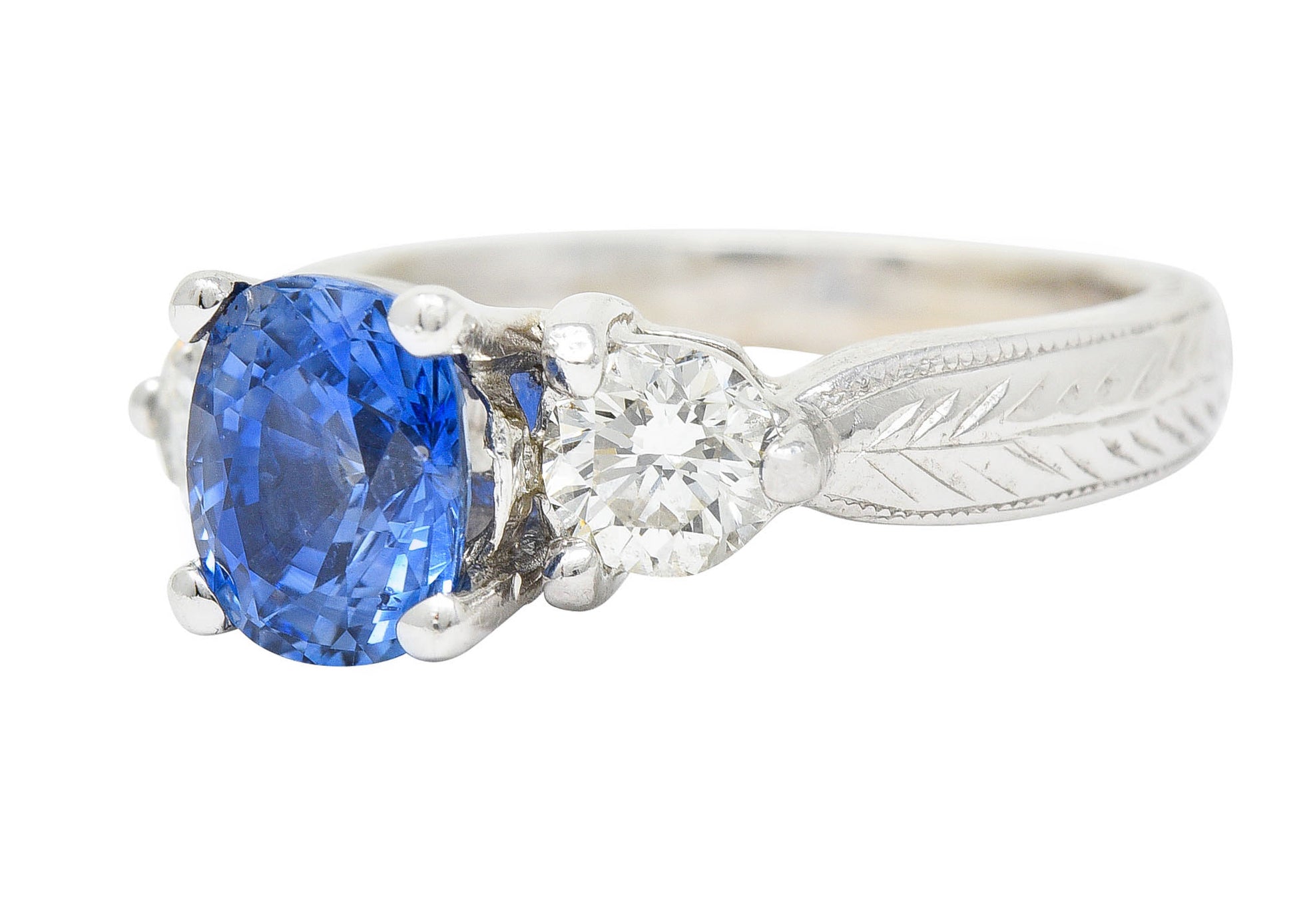 Contemporary 2.62 CTW Sapphire Diamond 14 Karat White Gold RingRing - Wilson's Estate Jewelry