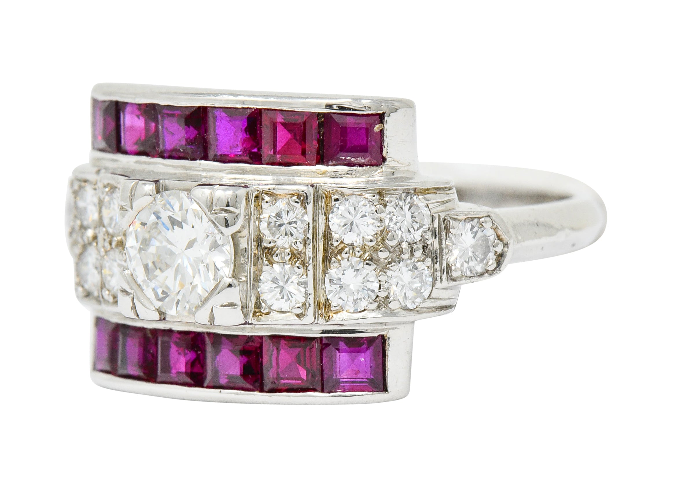 McTeigue Retro 1.99 CTW Diamond Ruby Platinum Band Ring Wilson's Estate Jewelry