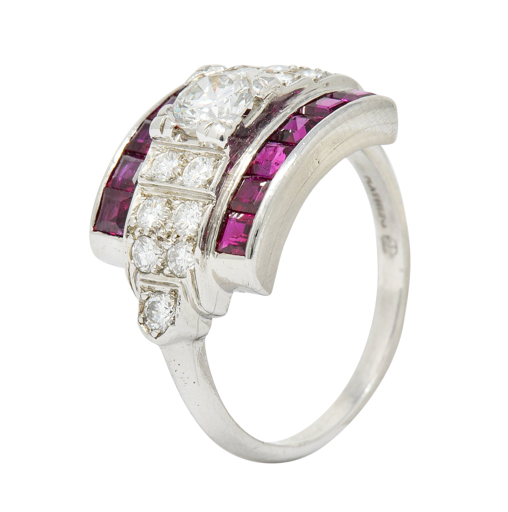 McTeigue Retro 1.99 CTW Diamond Ruby Platinum Band Ring Wilson's Estate Jewelry