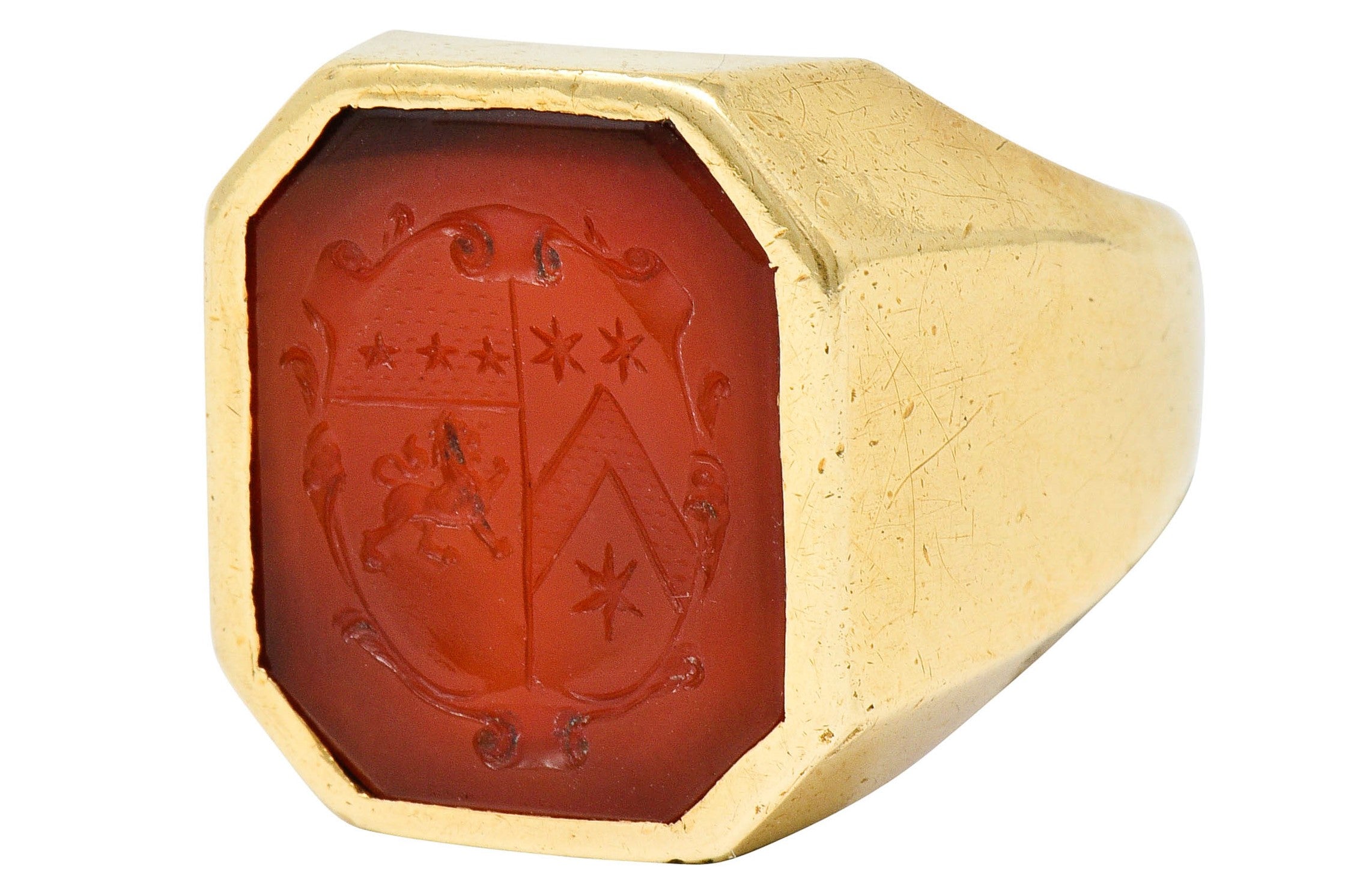 Retro Carnelian Intaglio 14 Karat Gold Men's Signet RingRing - Wilson's Estate Jewelry