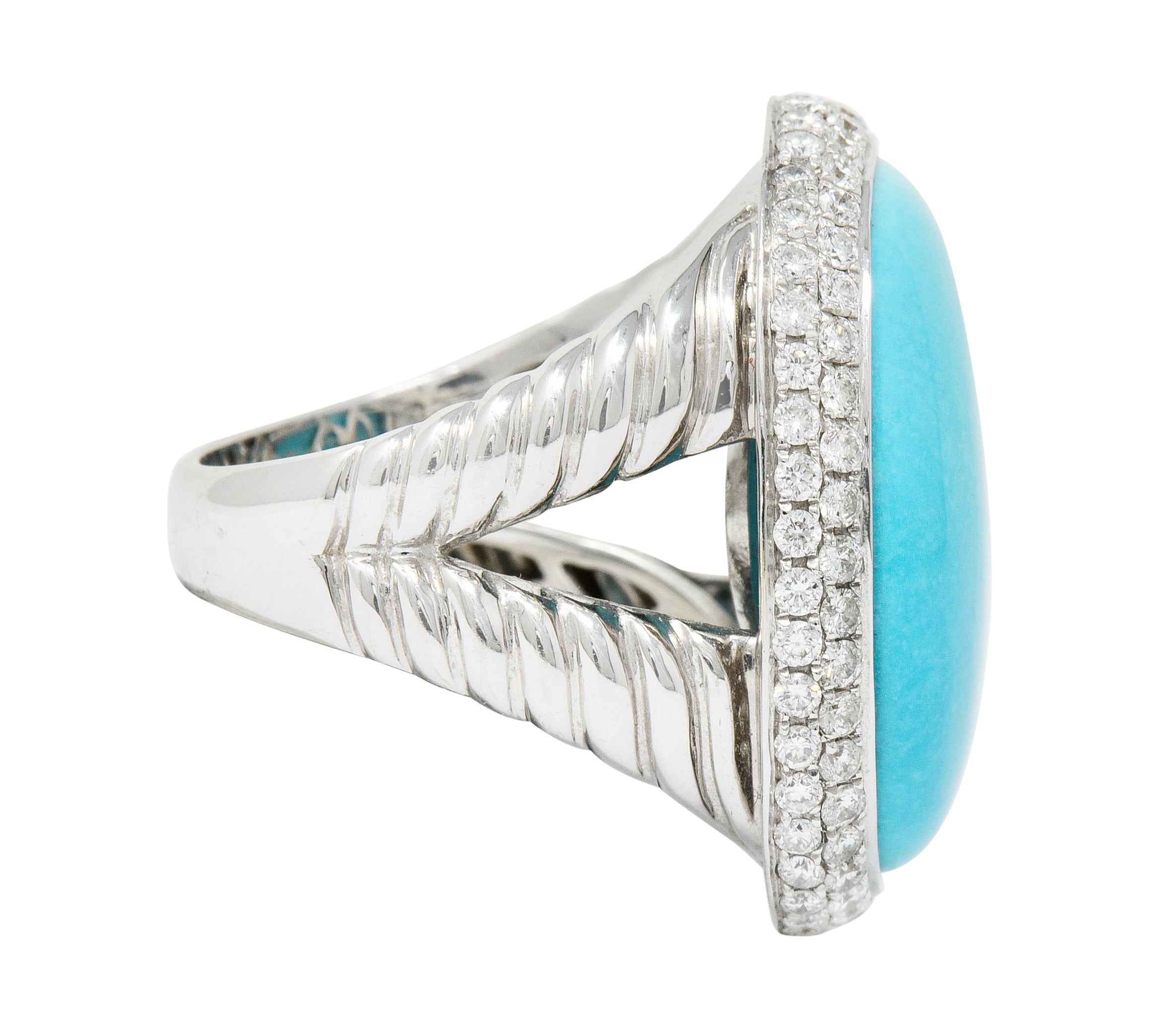 1990's Vintage Turquoise 1.25 CTW Diamond 18 Karat White Gold Statement Ring Wilson's Estate Jewelry