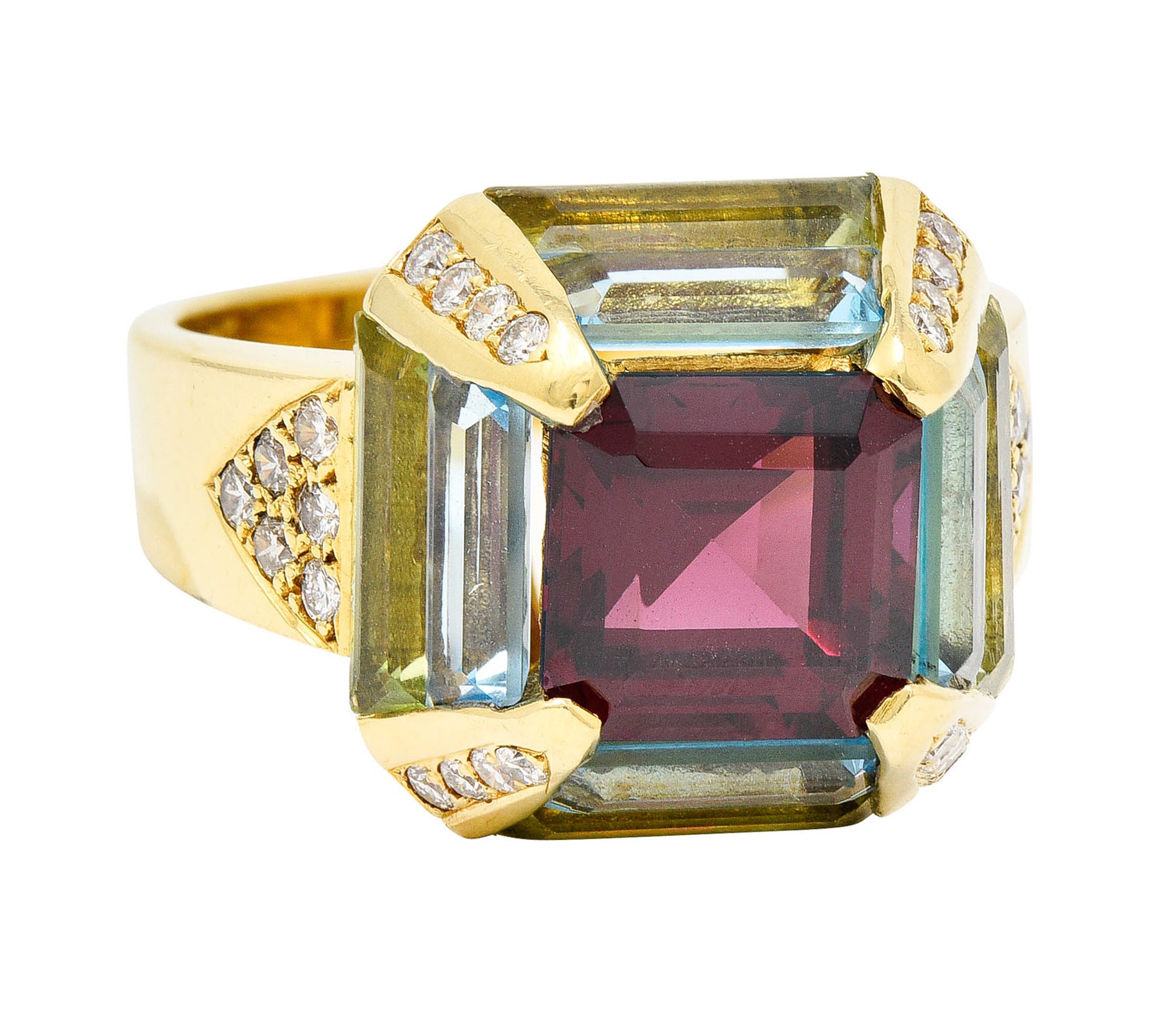 Vintage Garnet Topaz Peridot Diamond 18 Karat Gold Gemstone RingRing - Wilson's Estate Jewelry