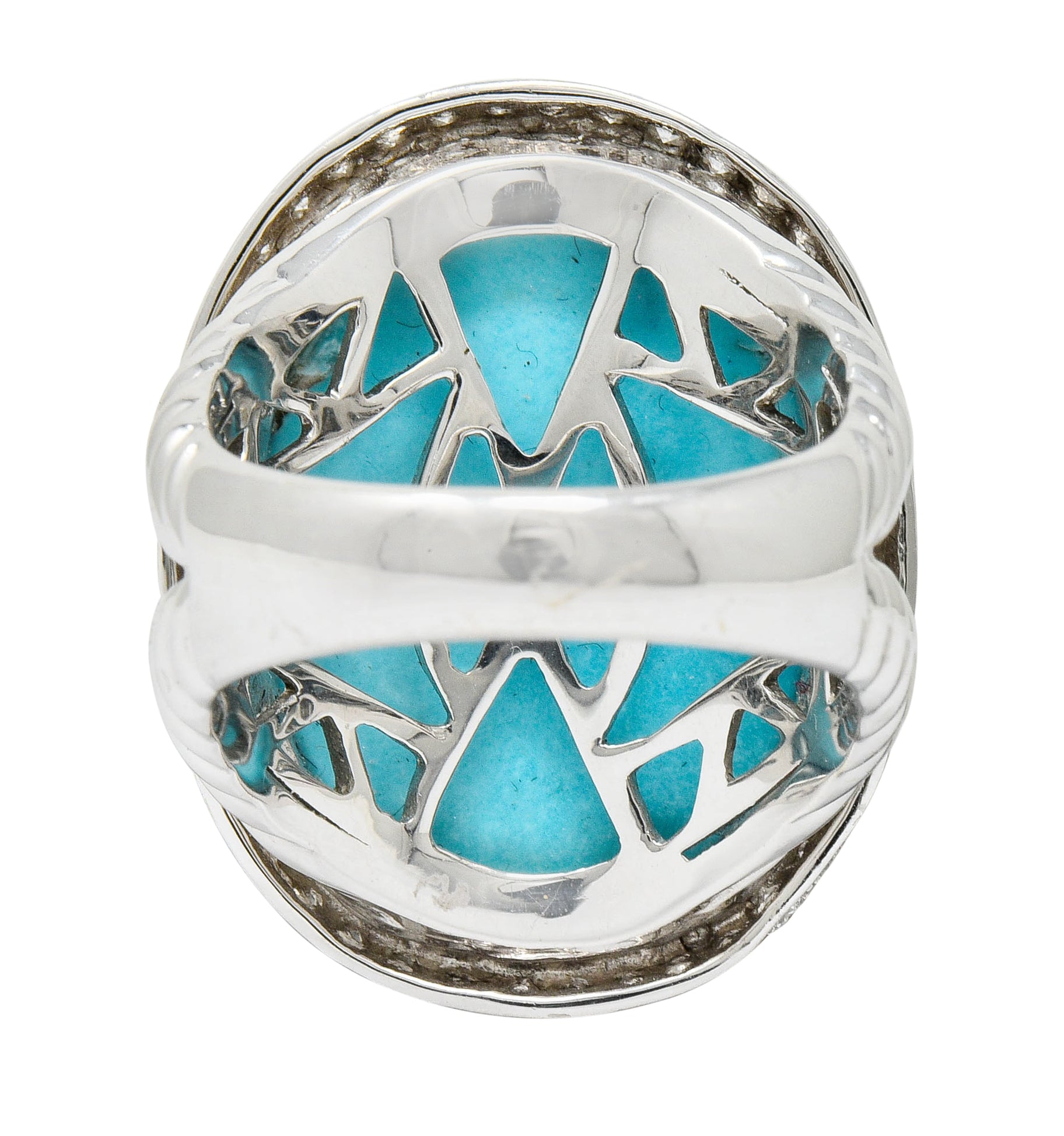 1990's Vintage Turquoise 1.25 CTW Diamond 18 Karat White Gold Statement Ring Wilson's Estate Jewelry