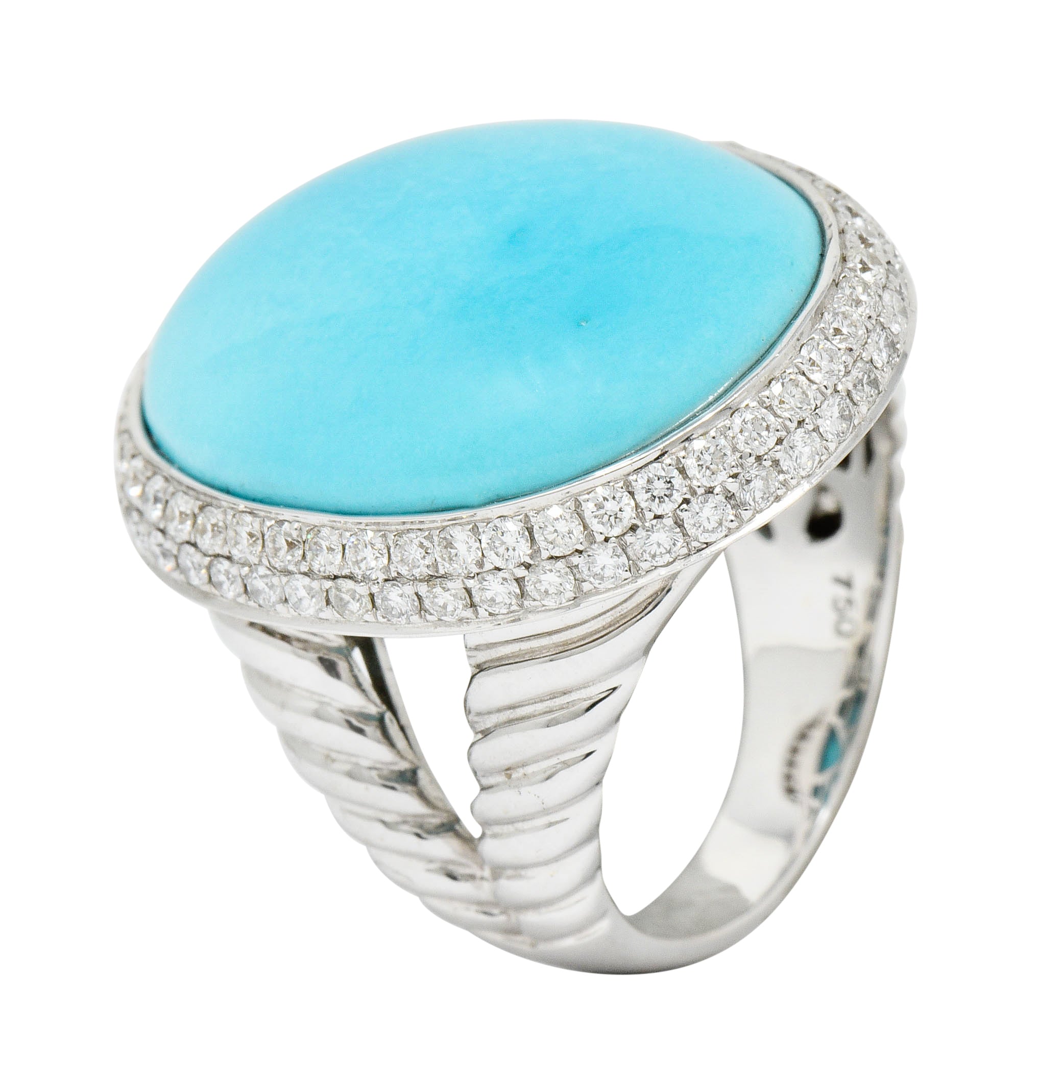 1990's Vintage Turquoise 1.25 CTW Diamond 18 Karat White Gold Statement Ring Wilson's Estate Jewelry