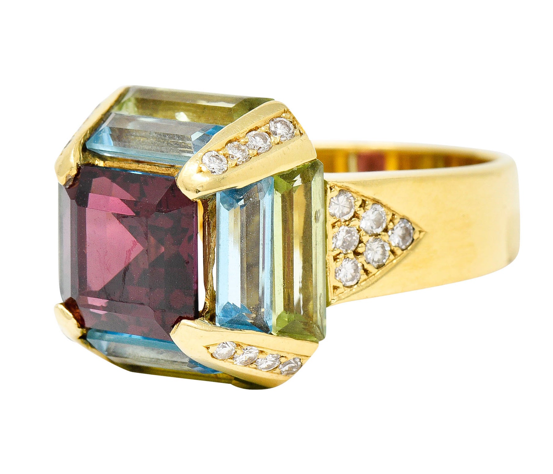 Vintage Garnet Topaz Peridot Diamond 18 Karat Gold Gemstone RingRing - Wilson's Estate Jewelry