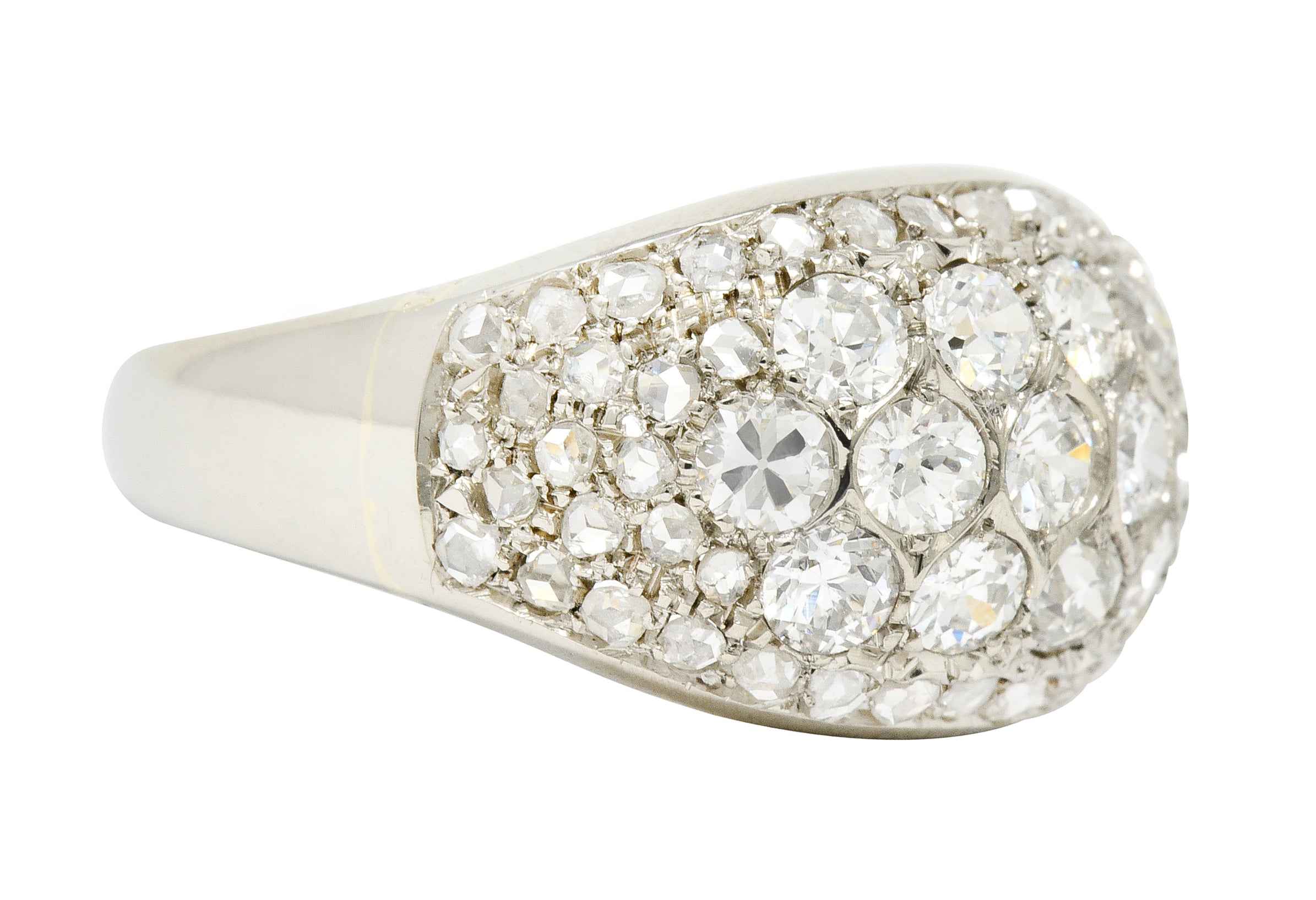 Art Deco 2.10 CTW Diamond 18 Karat White Gold Pave Bombe Band Ring - Wilson's Estate Jewelry