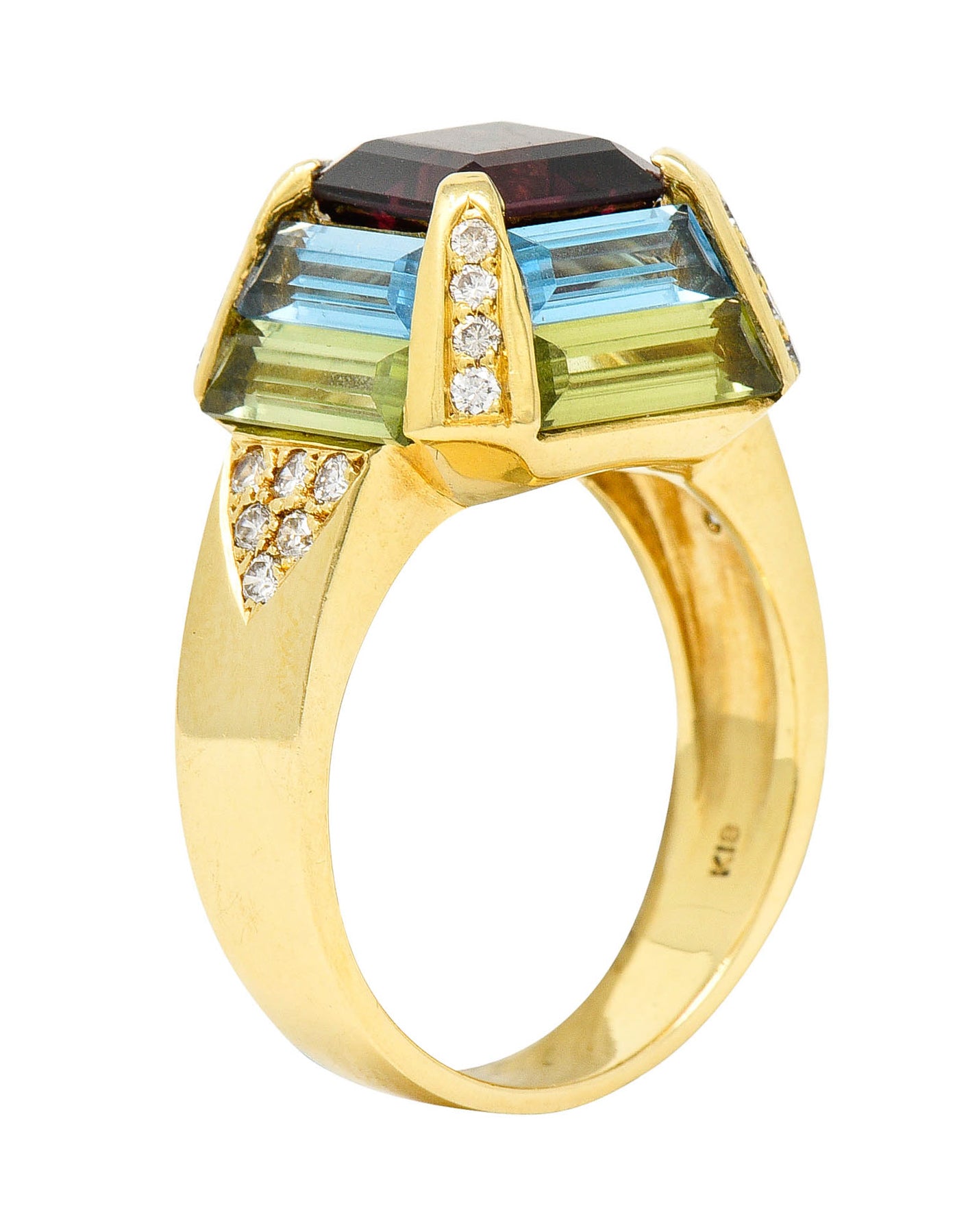 Vintage Garnet Topaz Peridot Diamond 18 Karat Gold Gemstone RingRing - Wilson's Estate Jewelry