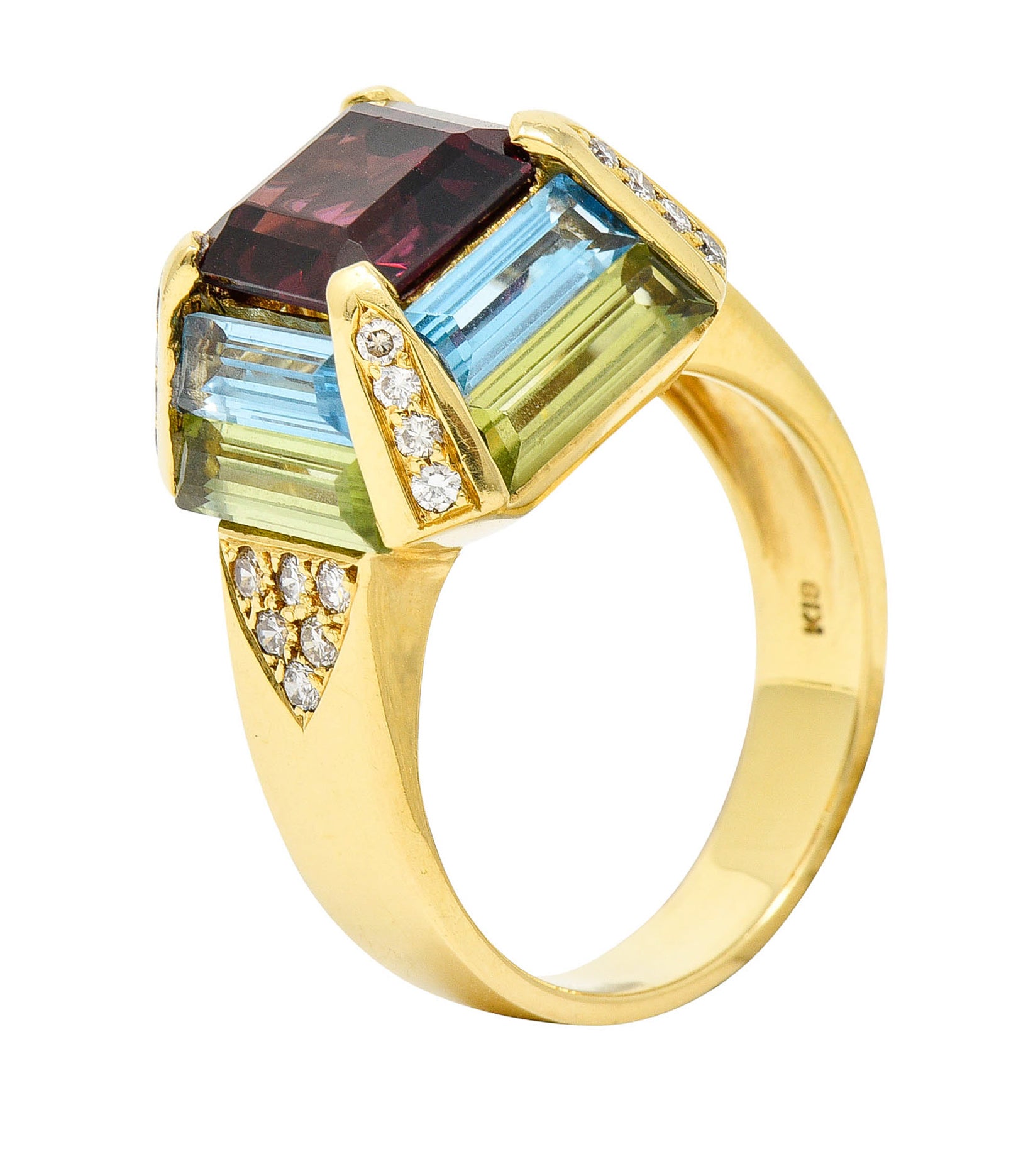 Vintage Garnet Topaz Peridot Diamond 18 Karat Gold Gemstone RingRing - Wilson's Estate Jewelry