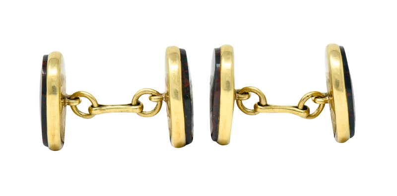 W.F. Cory & Bro. Art Nouveau Bloodstone 14 Karat Gold Men's CufflinksCufflinks - Wilson's Estate Jewelry