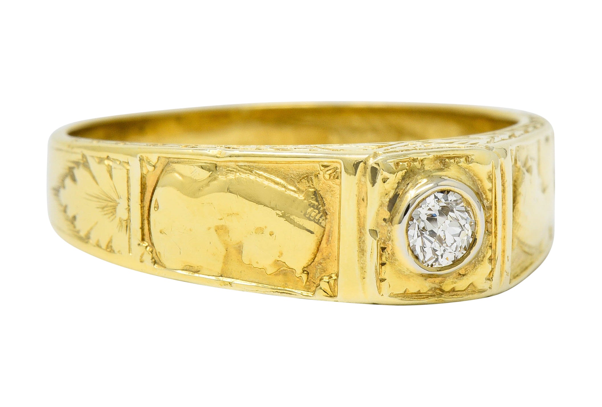 Egyptian Revival Diamond 14 Karat Gold Lotus & Pharaoh RingRing - Wilson's Estate Jewelry