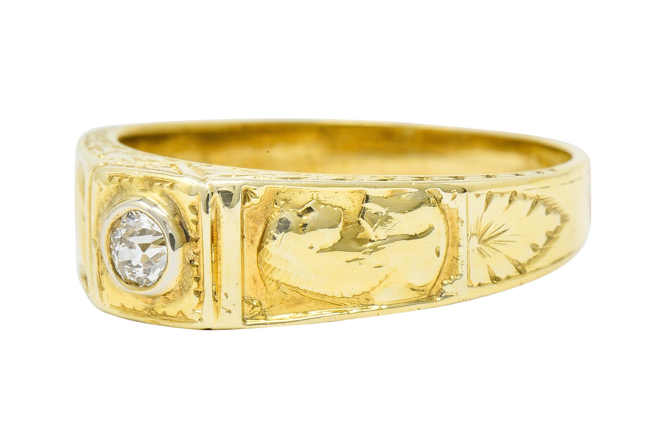 Egyptian Revival Diamond 14 Karat Gold Lotus & Pharaoh RingRing - Wilson's Estate Jewelry