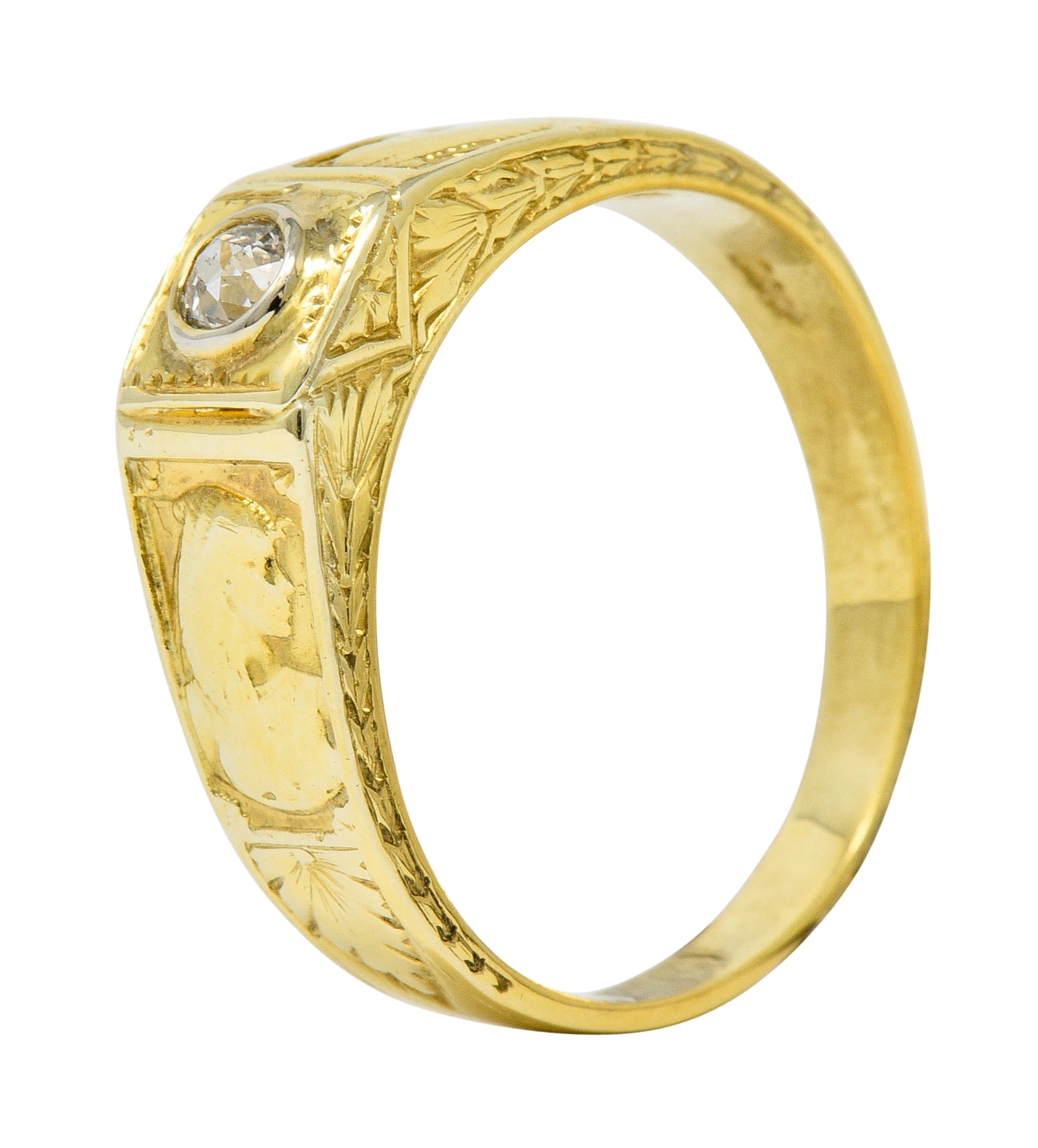 Egyptian Revival Diamond 14 Karat Gold Lotus & Pharaoh RingRing - Wilson's Estate Jewelry