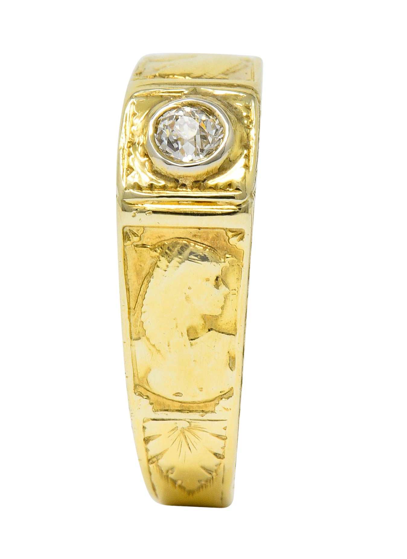 Egyptian Revival Diamond 14 Karat Gold Lotus & Pharaoh RingRing - Wilson's Estate Jewelry