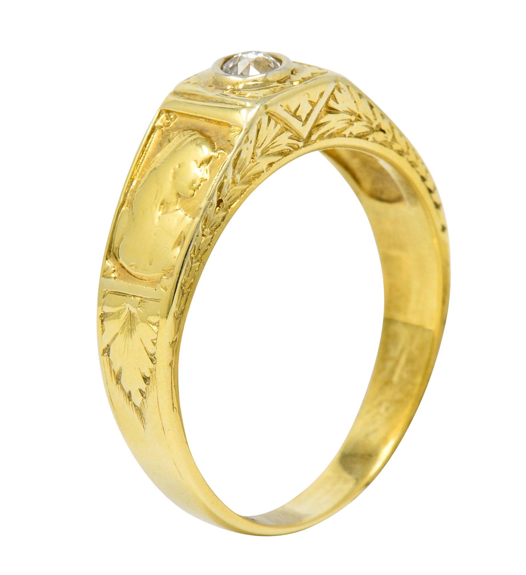 Egyptian Revival Diamond 14 Karat Gold Lotus & Pharaoh RingRing - Wilson's Estate Jewelry