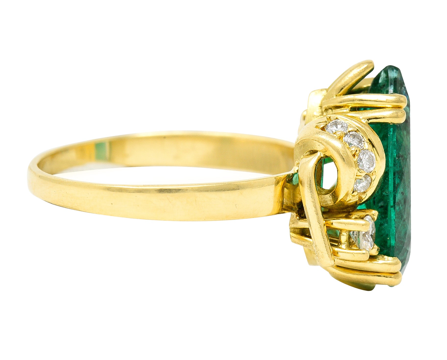 1960's Vintage 3.06 CTW Brazilian Emerald Diamond 18 Karat Yellow Gold Gemstone Ring GIA Wilson's Estate Jewelry