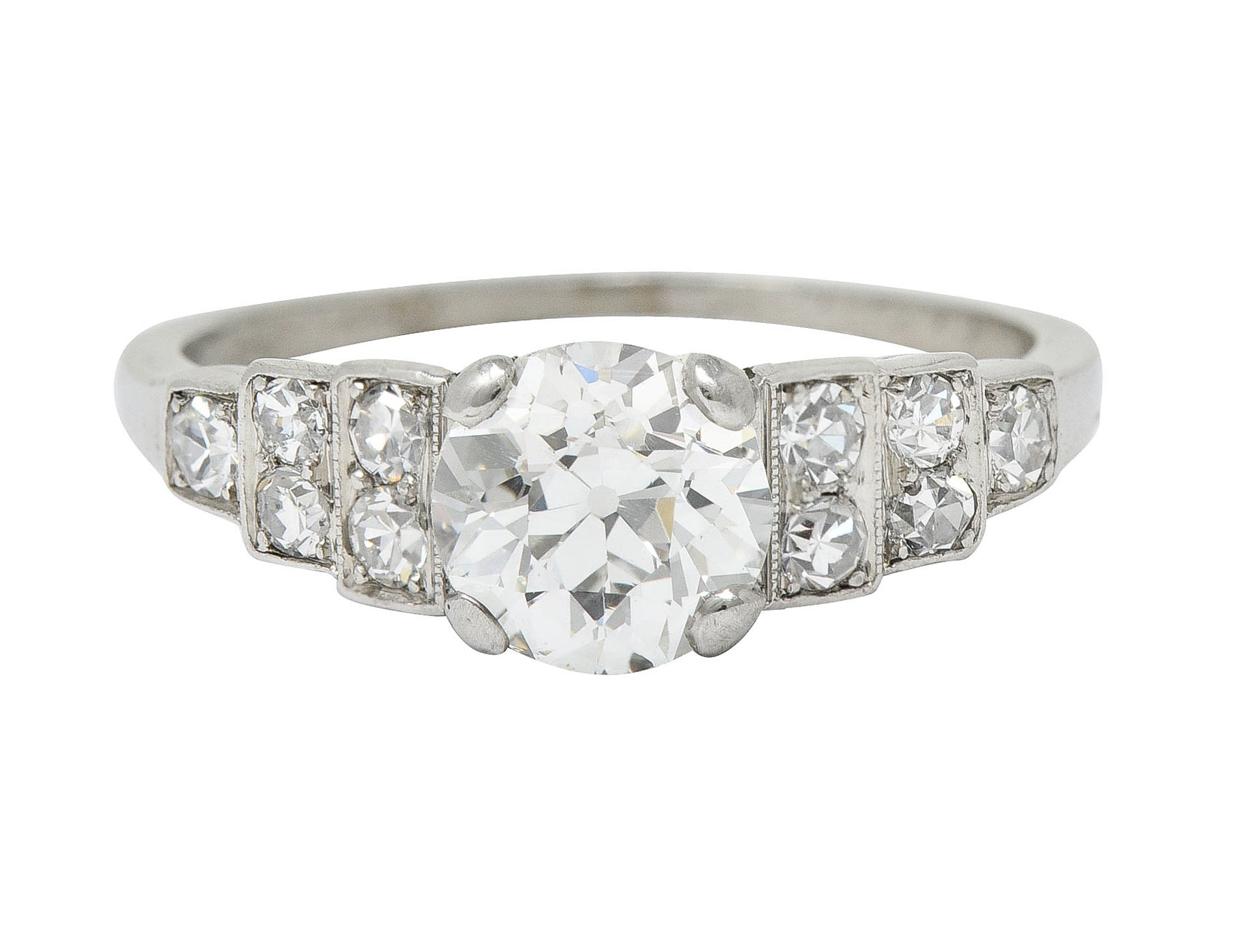 1920 Art Deco 1.25 CTW Diamond Platinum Stepped Engagement Ring GIARing - Wilson's Estate Jewelry