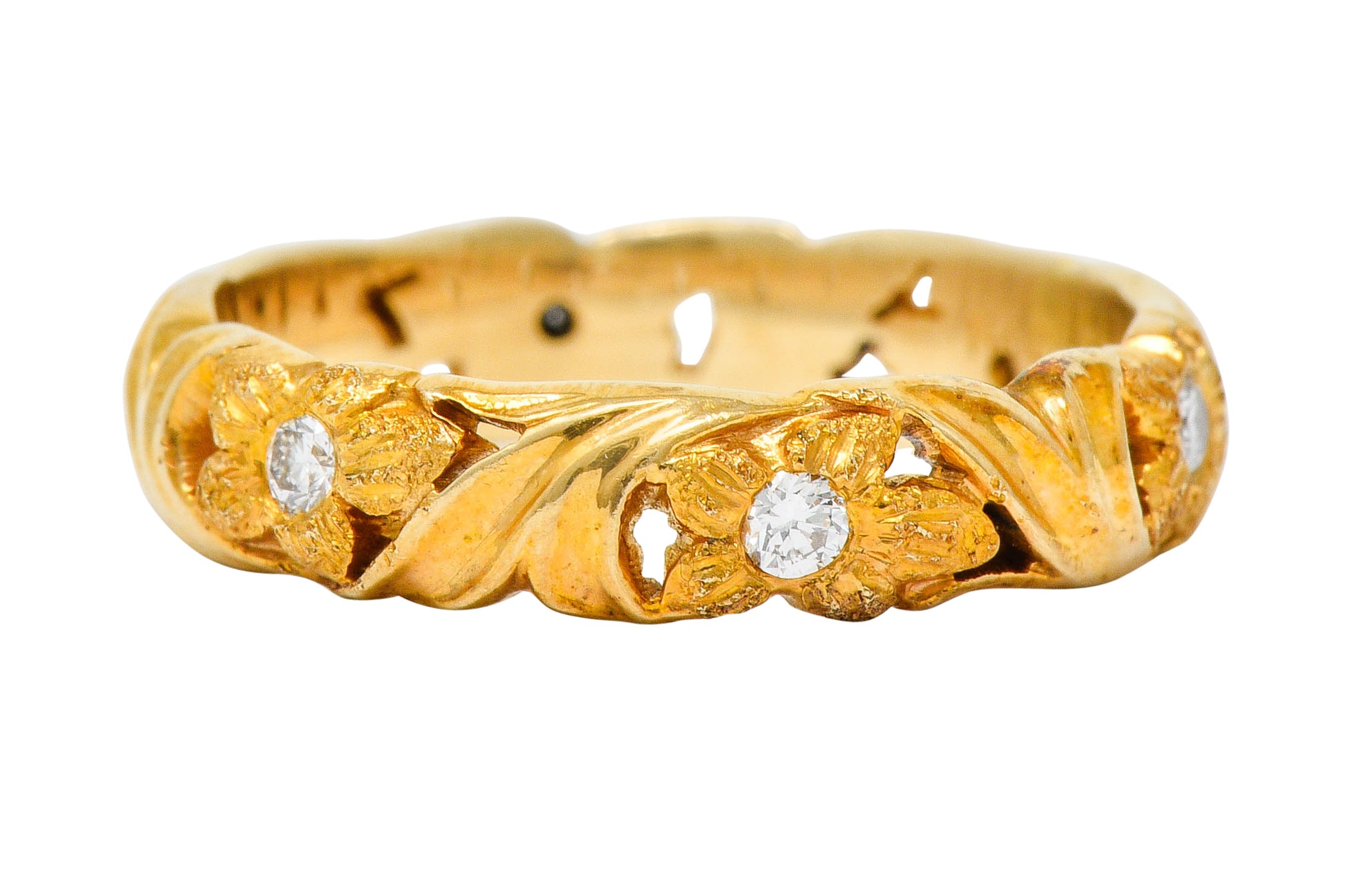 Jabel Diamond 14 Karat Gold Dogwood Flower Band Ring ContemporaryRing - Wilson's Estate Jewelry