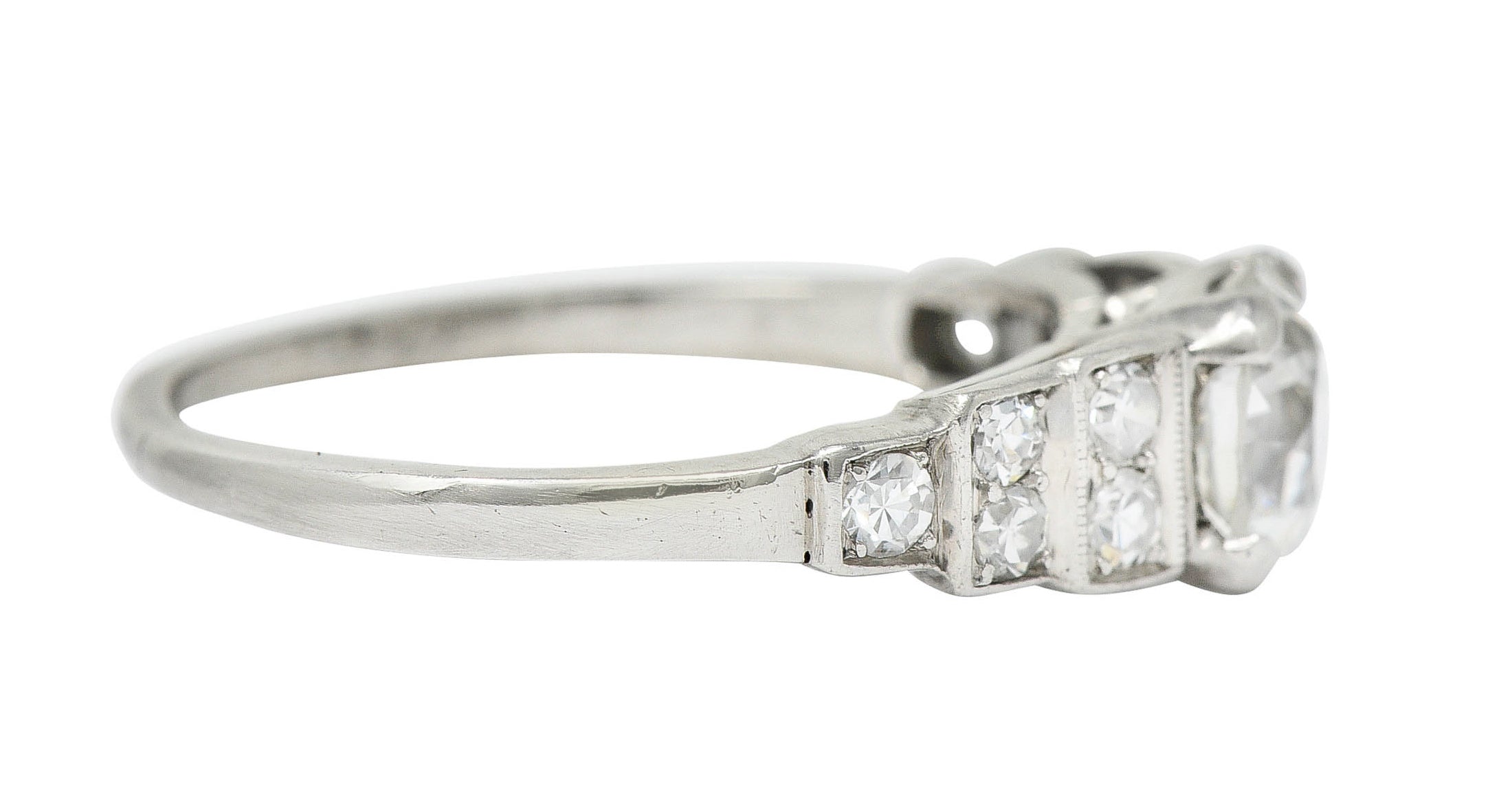 1920 Art Deco 1.25 CTW Diamond Platinum Stepped Engagement Ring GIARing - Wilson's Estate Jewelry