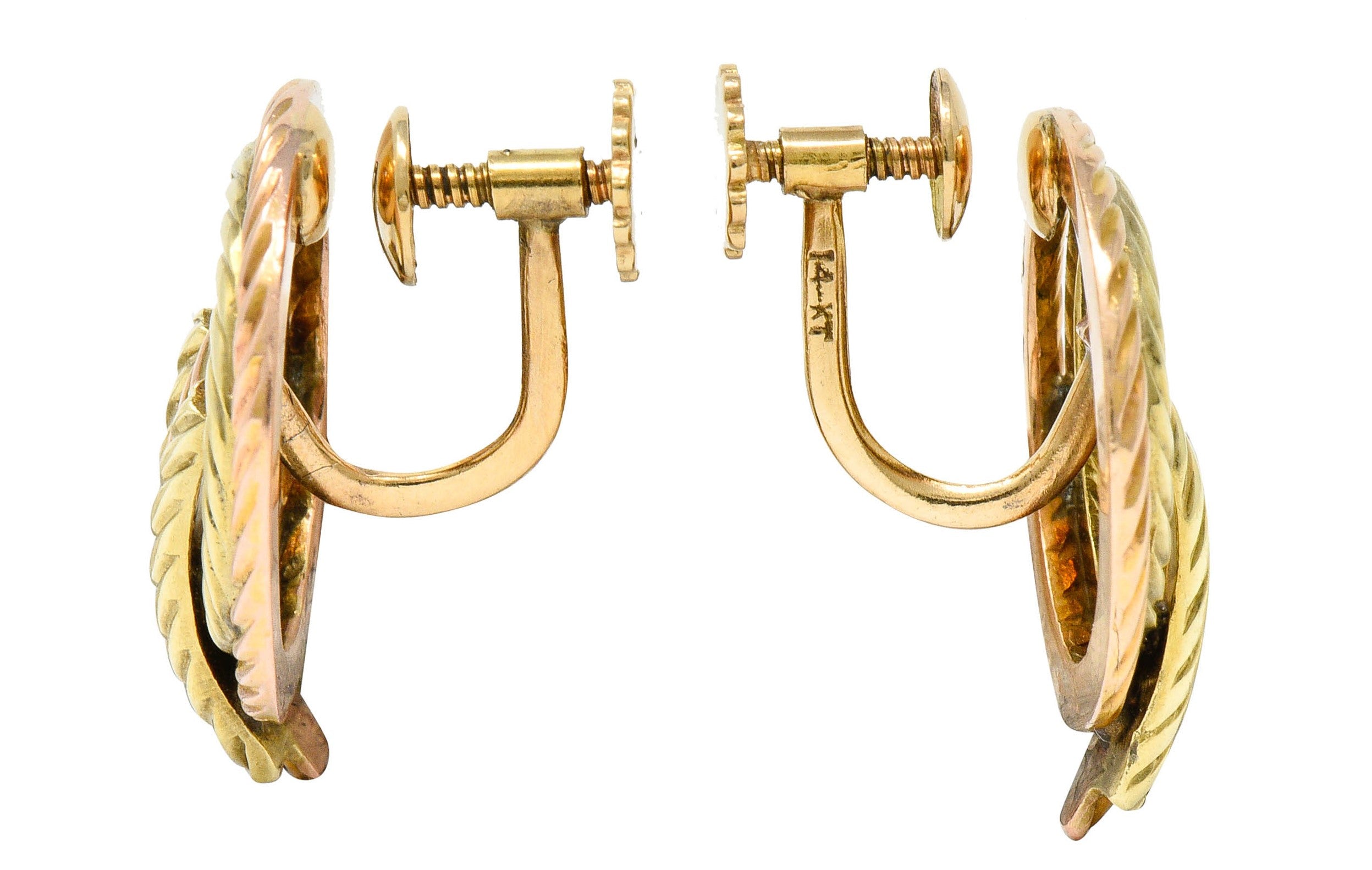 Tiffany & Co. Retro 14 Karat Two-Tone Gold Twisted Rope Screwback EarringsEarrings - Wilson's Estate Jewelry